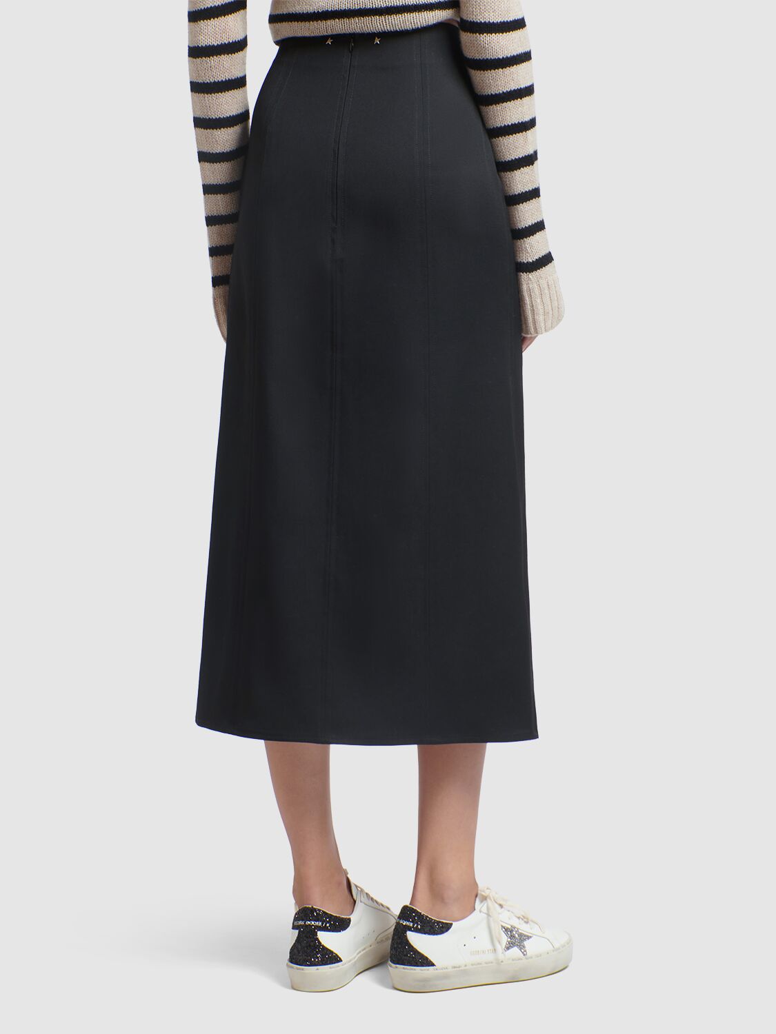 Shop Golden Goose Journey Wool Gabardine Midi Skirt In Black