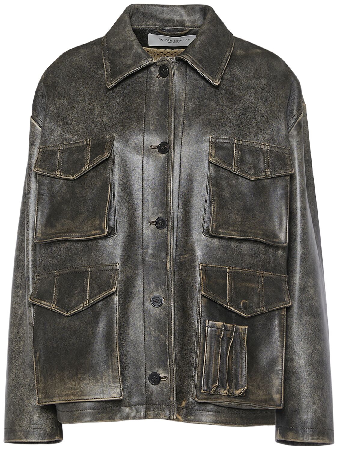 Shop Golden Goose Journey Napa Leather Jacket W/pockets In Vintage Brown