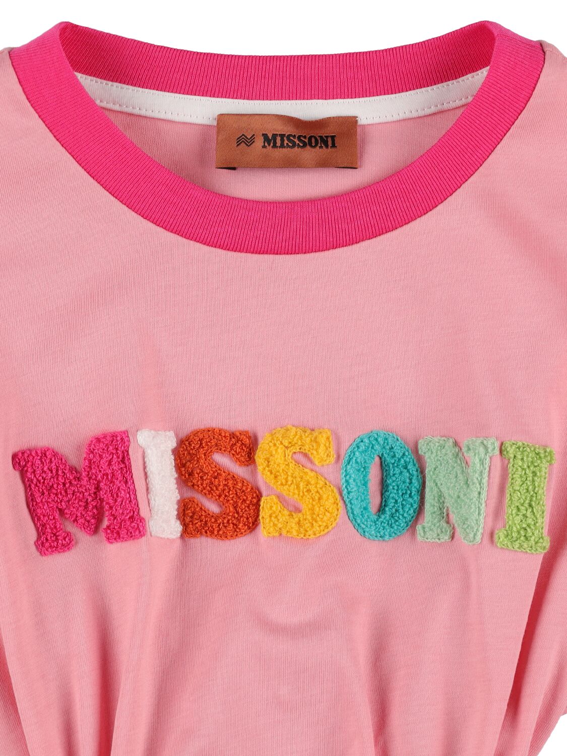 Shop Missoni Cotton Jersey Logo Dress In Fuchsia