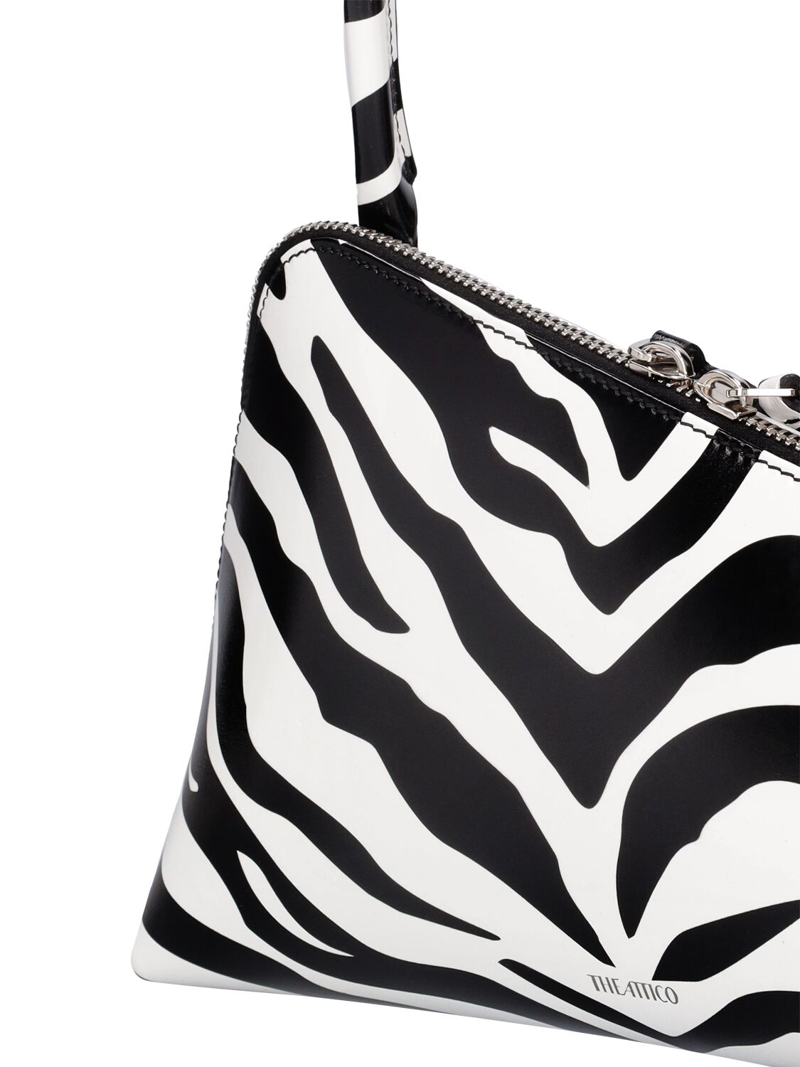 Shop Attico Sunrise Zebra Print Leather Shoulder Bag In White,black