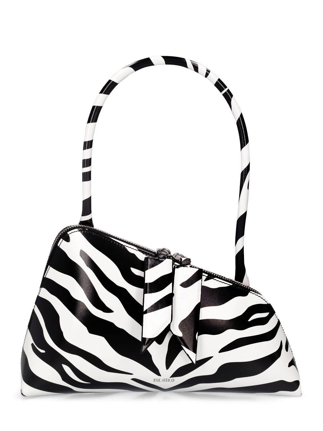 Attico Sunrise Zebra Print Leather Shoulder Bag In White,black