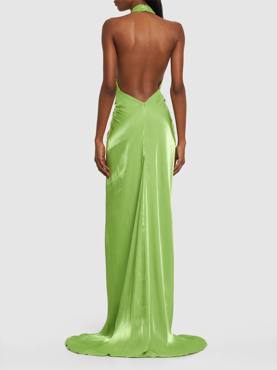 Shop Costarellos Colette Lurex Georgette Knot H/neck Gown In Light Green
