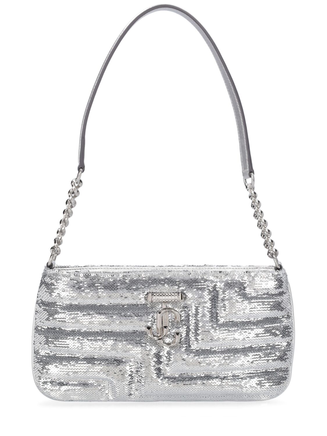 Jimmy Choo Avenue Sequined Leather Shoulder Bag In Silver