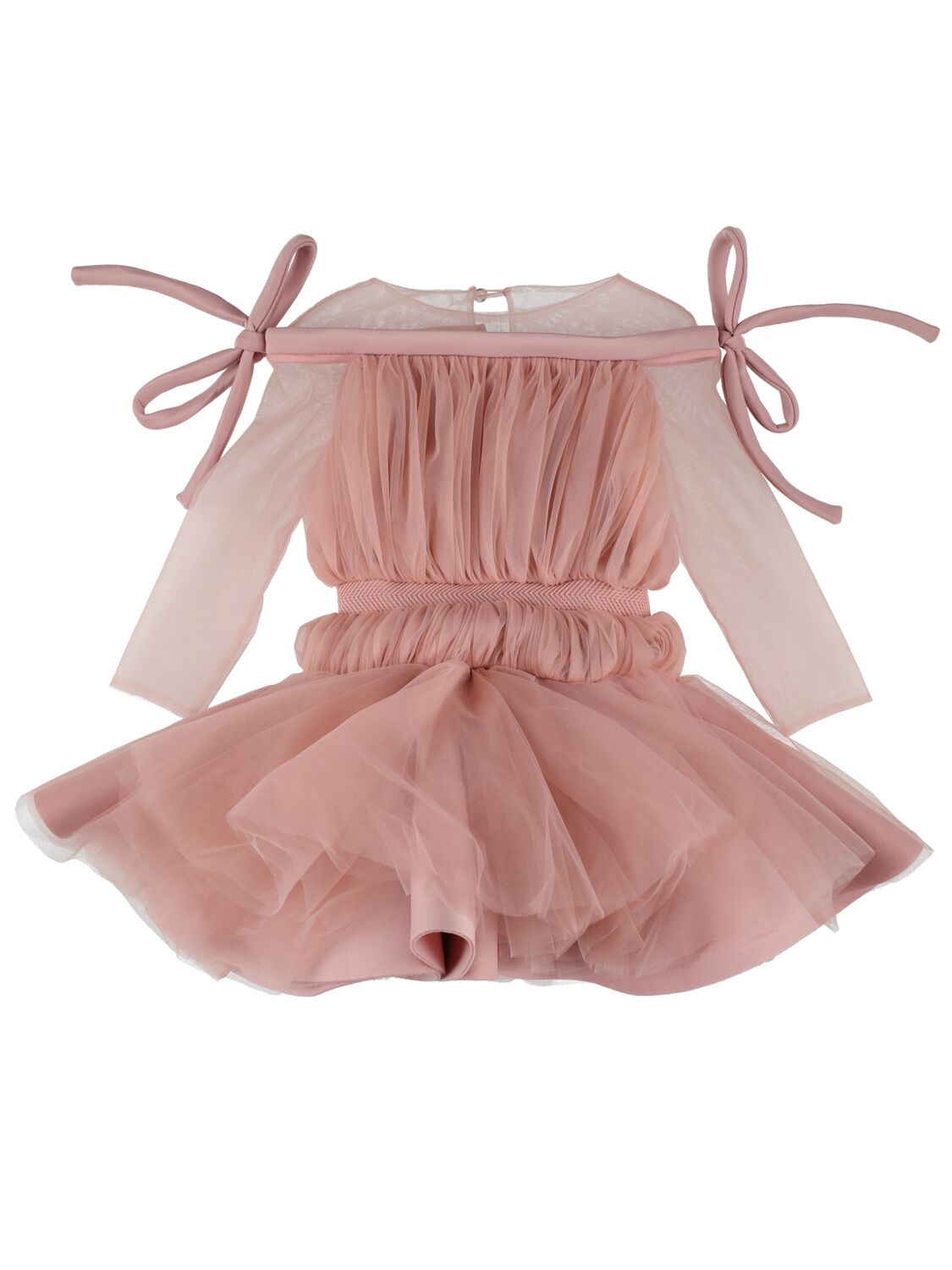 Nikolia Kids' Ruffled Neoprene Midi Dress W/bows In Pink