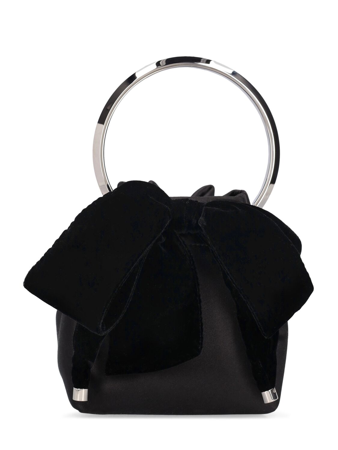 Jimmy Choo Bon Bon Velvet Top Handle Bag W/bow In Black