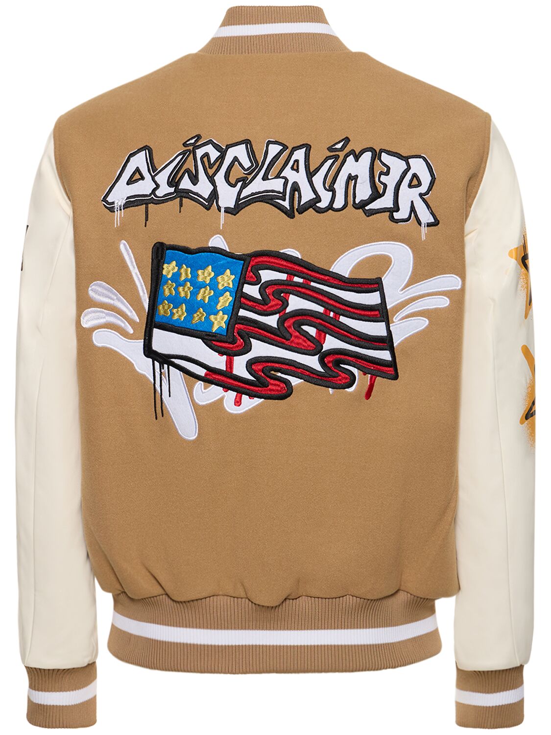Shop Disclaimer Embroidered Tech Varsity Bomber Jacket In Brown,white