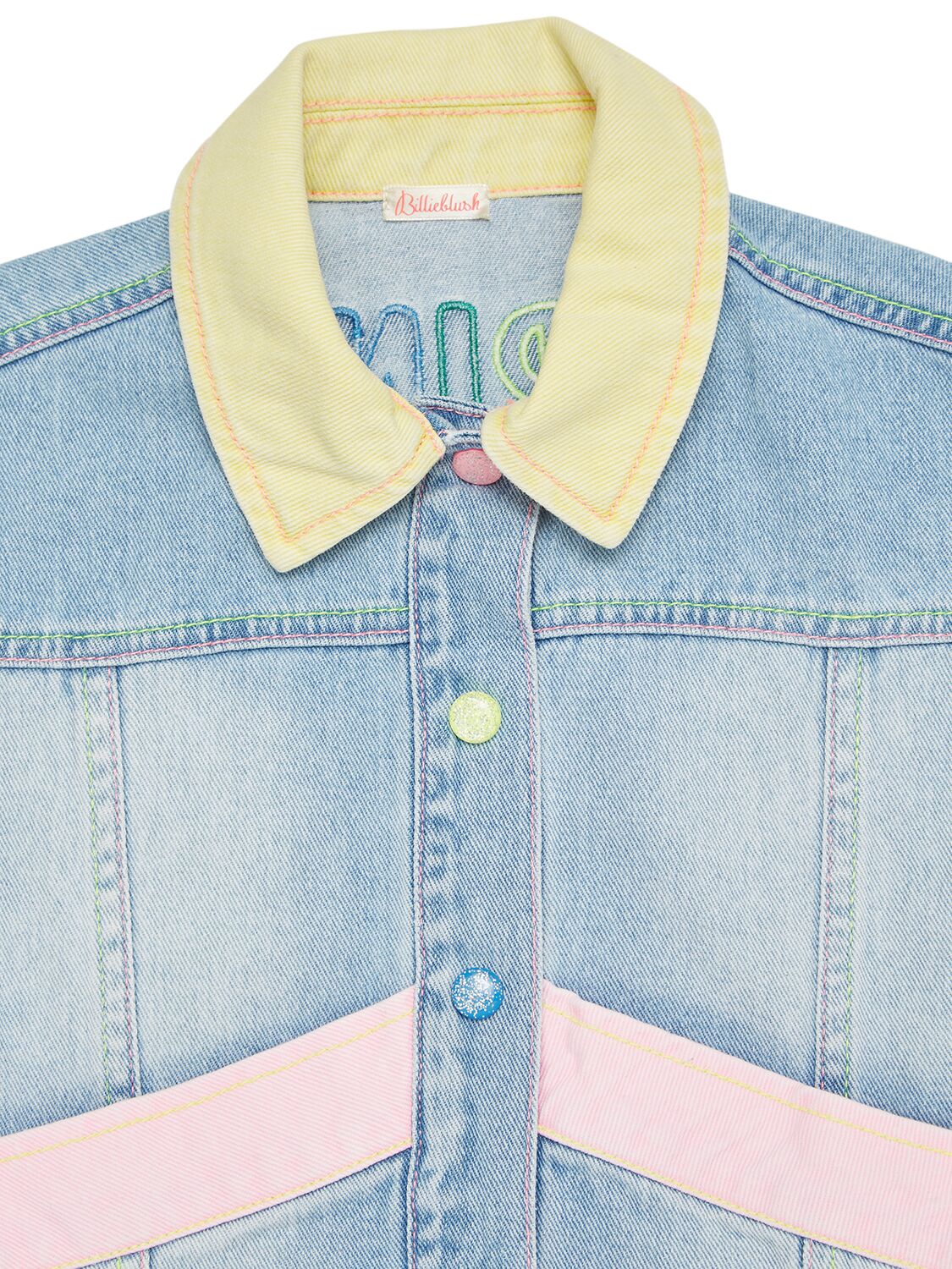 Shop Billieblush Embroidered Cotton Denim Vest In Blue,multi