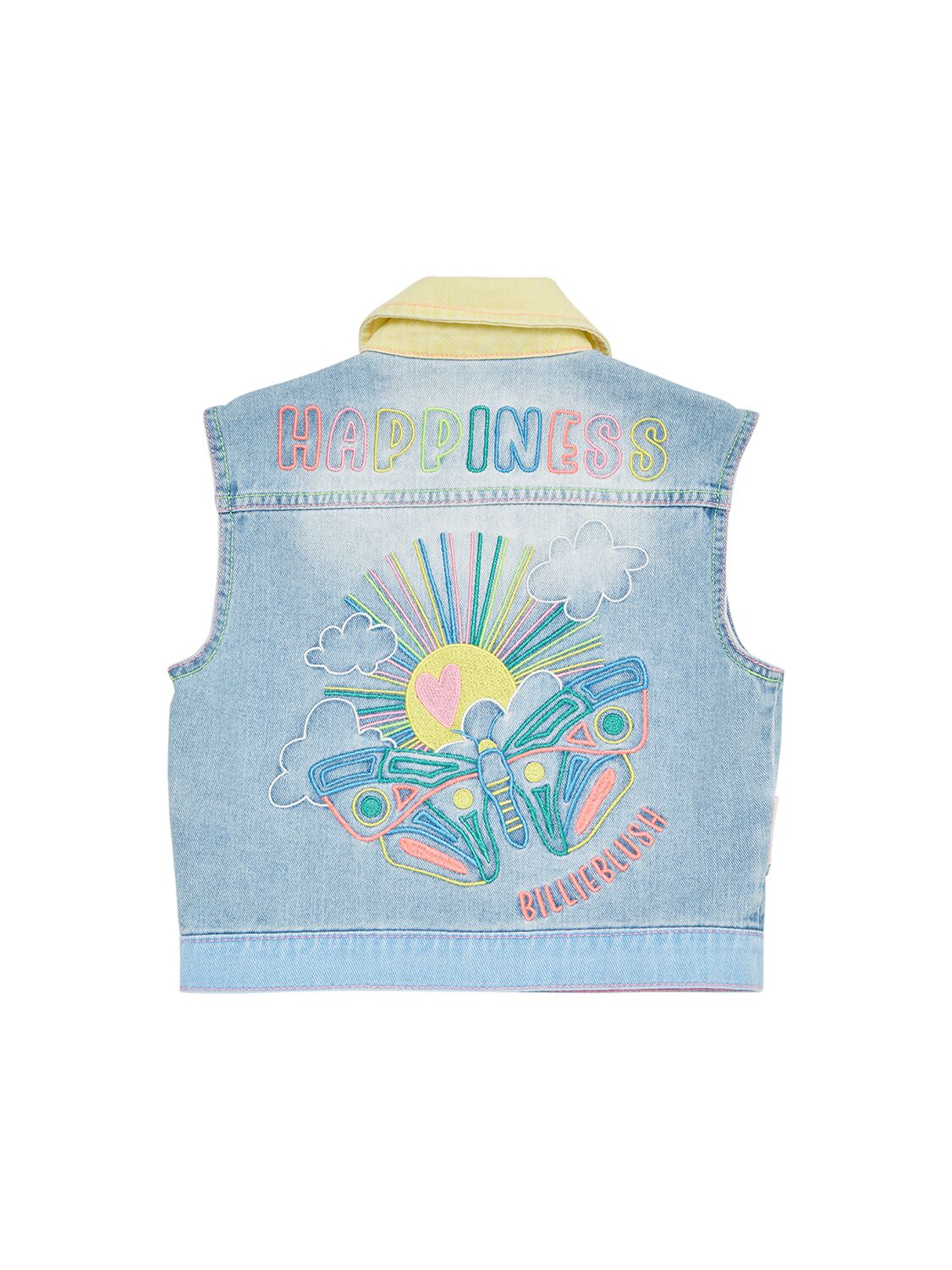 Shop Billieblush Embroidered Cotton Denim Vest In Blue,multi