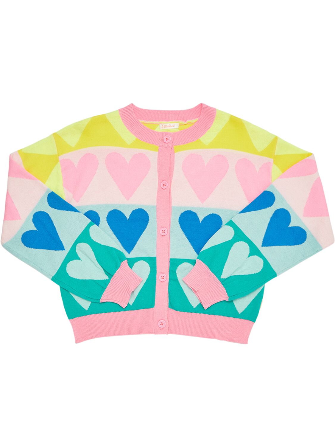Shop Billieblush Heart Jacquard Cotton Knit Cardigan In Pink,multi