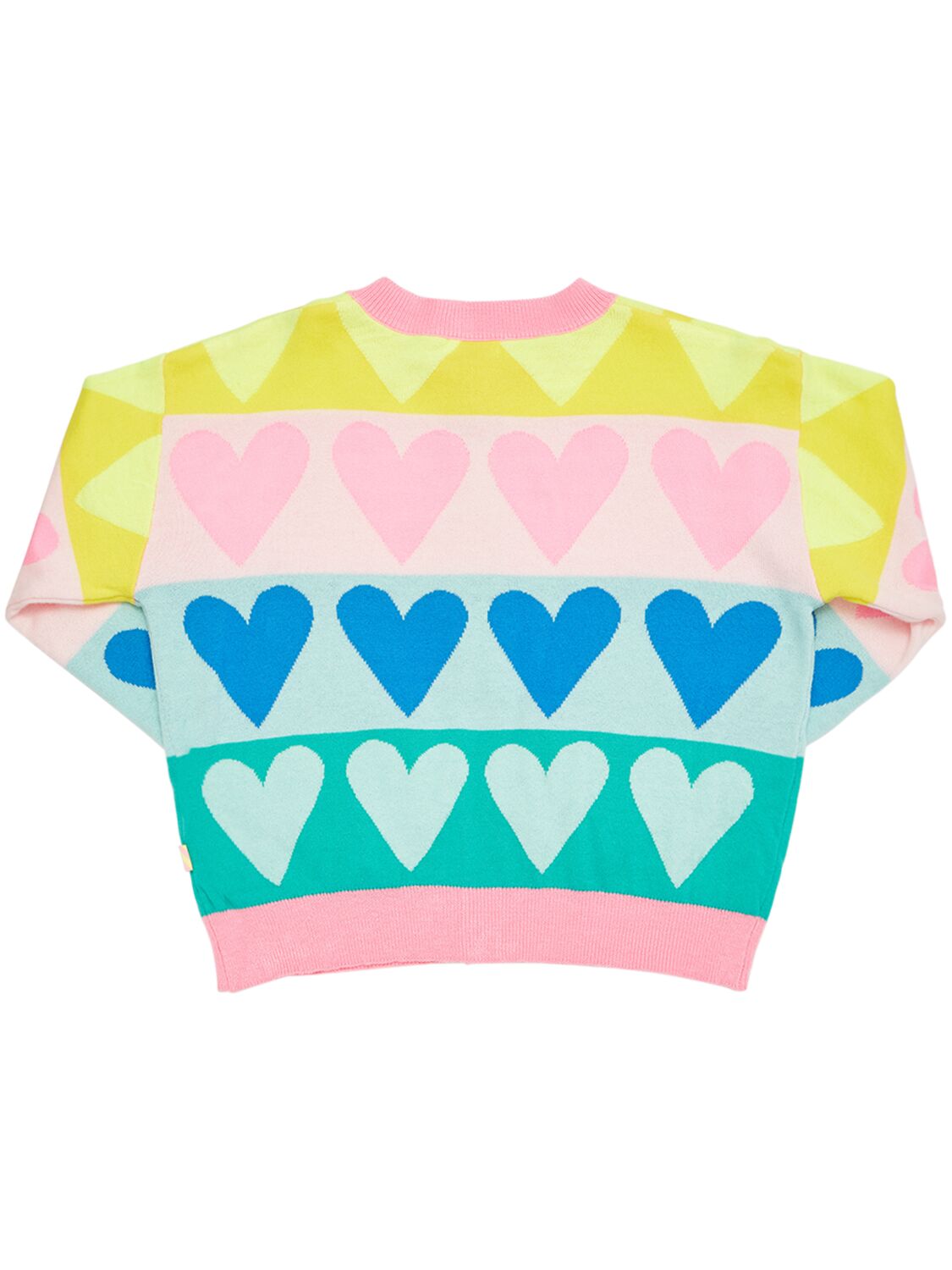 Shop Billieblush Heart Jacquard Cotton Knit Cardigan In Pink,multi