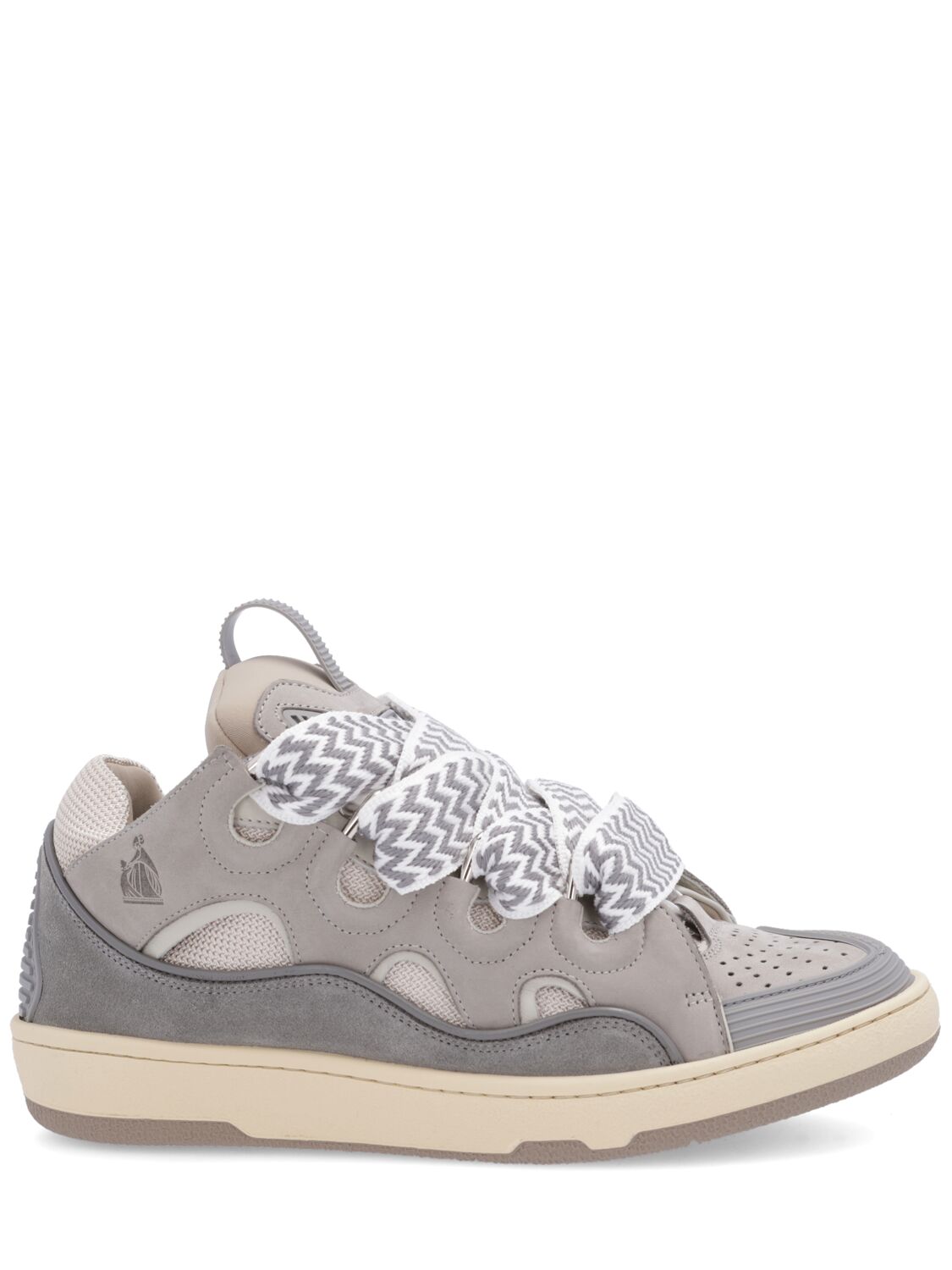 Shop Lanvin 30mm Curb Leather & Mesh Sneakers In Grey