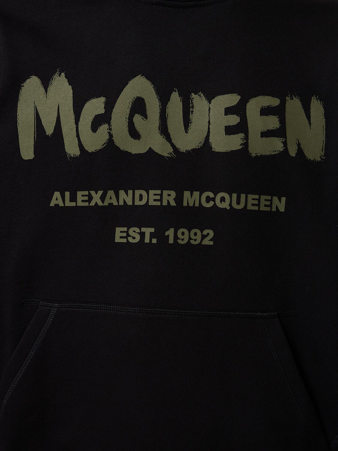 Shop Alexander Mcqueen Graffiti Logo Cotton Hoodie In Black,khaki