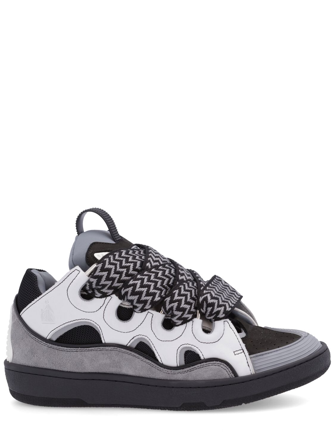 Shop Lanvin Curb Leather Sneakers In Black,grey