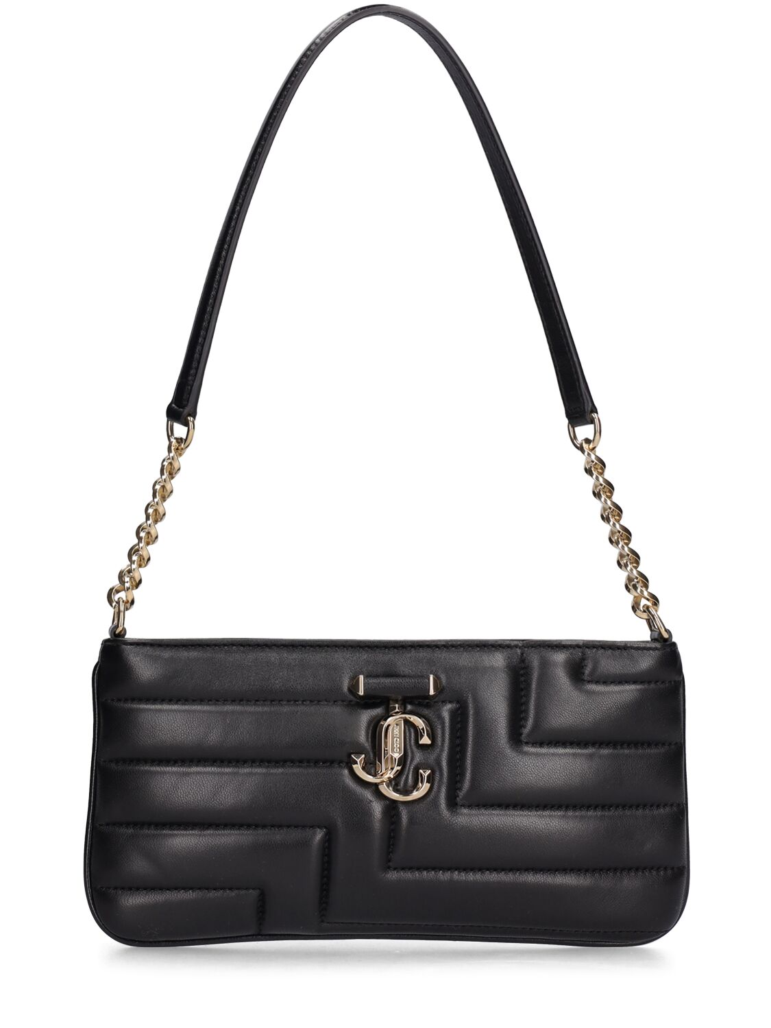 Shop Jimmy Choo Avenue Slim Leather Shoulder Bag In Black,gold