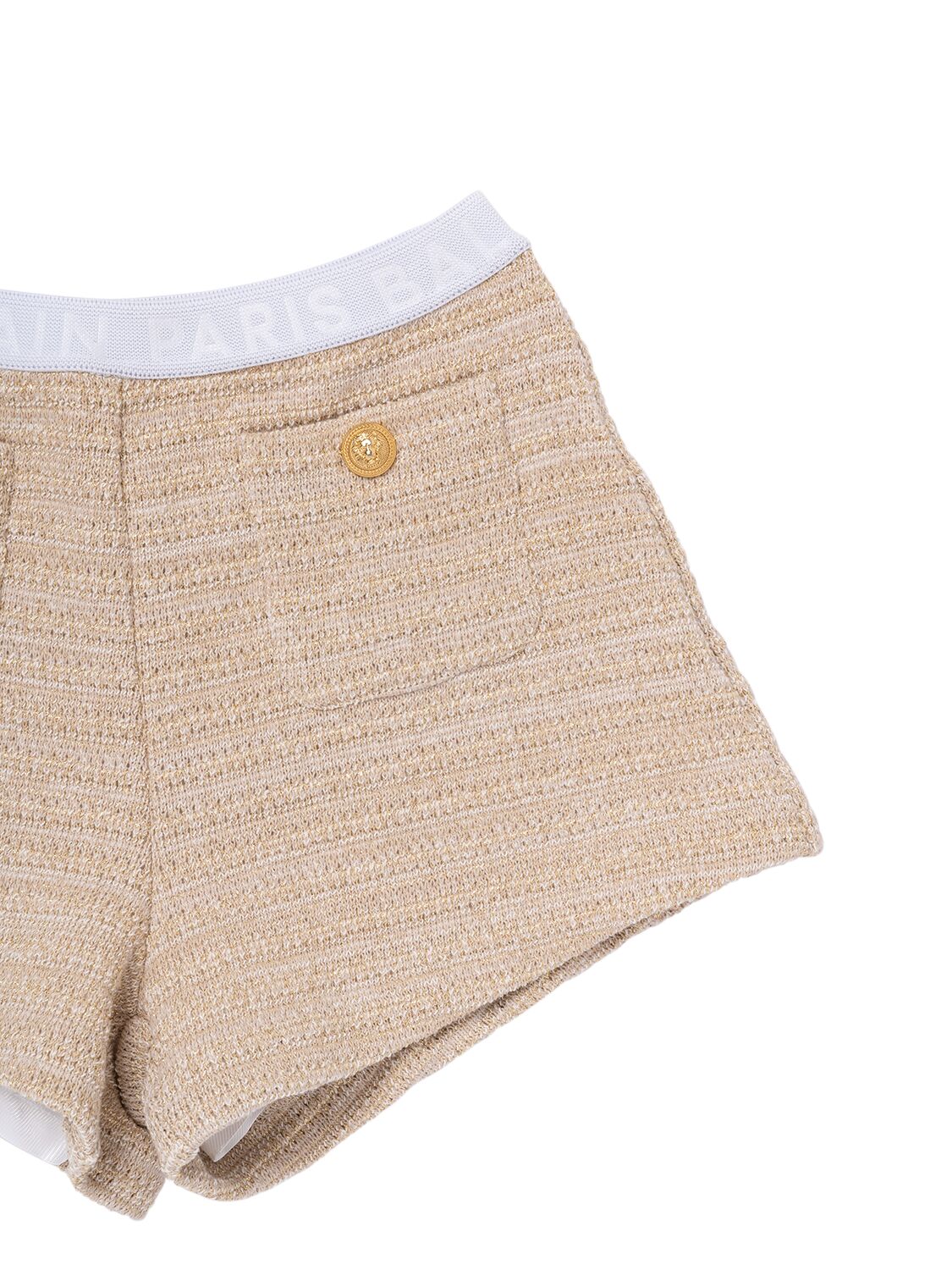 Shop Balmain Cotton Bouclé Shorts In Beige,gold