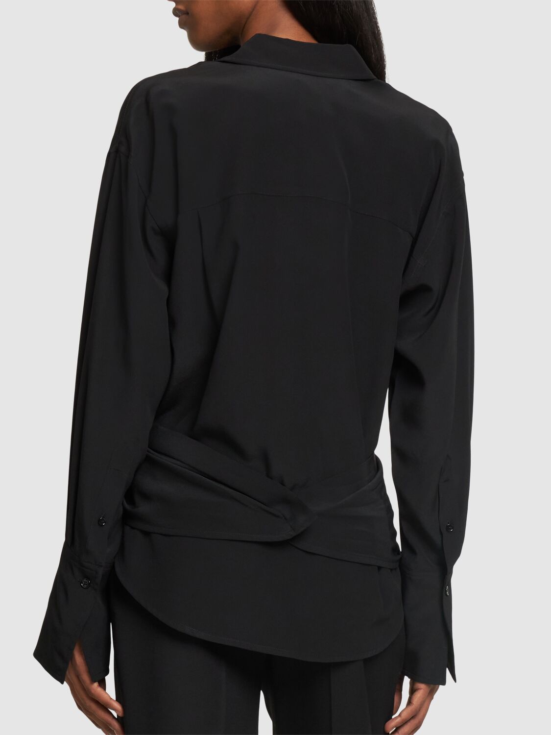 Shop Victoria Beckham Wrap Front Silk Shirt In Black