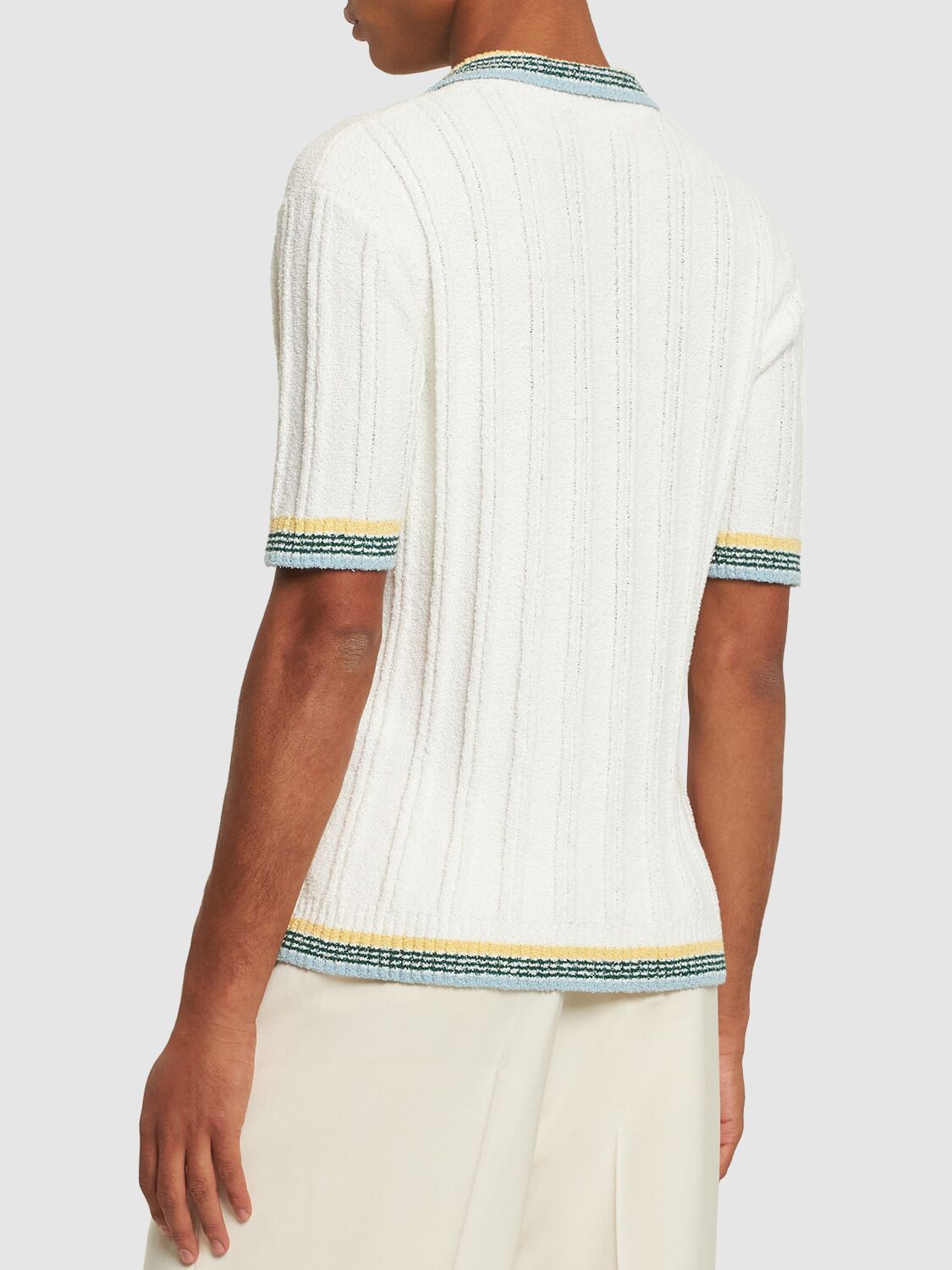 Shop Casablanca Logo Cotton Boucle Knit Polo In Weiss
