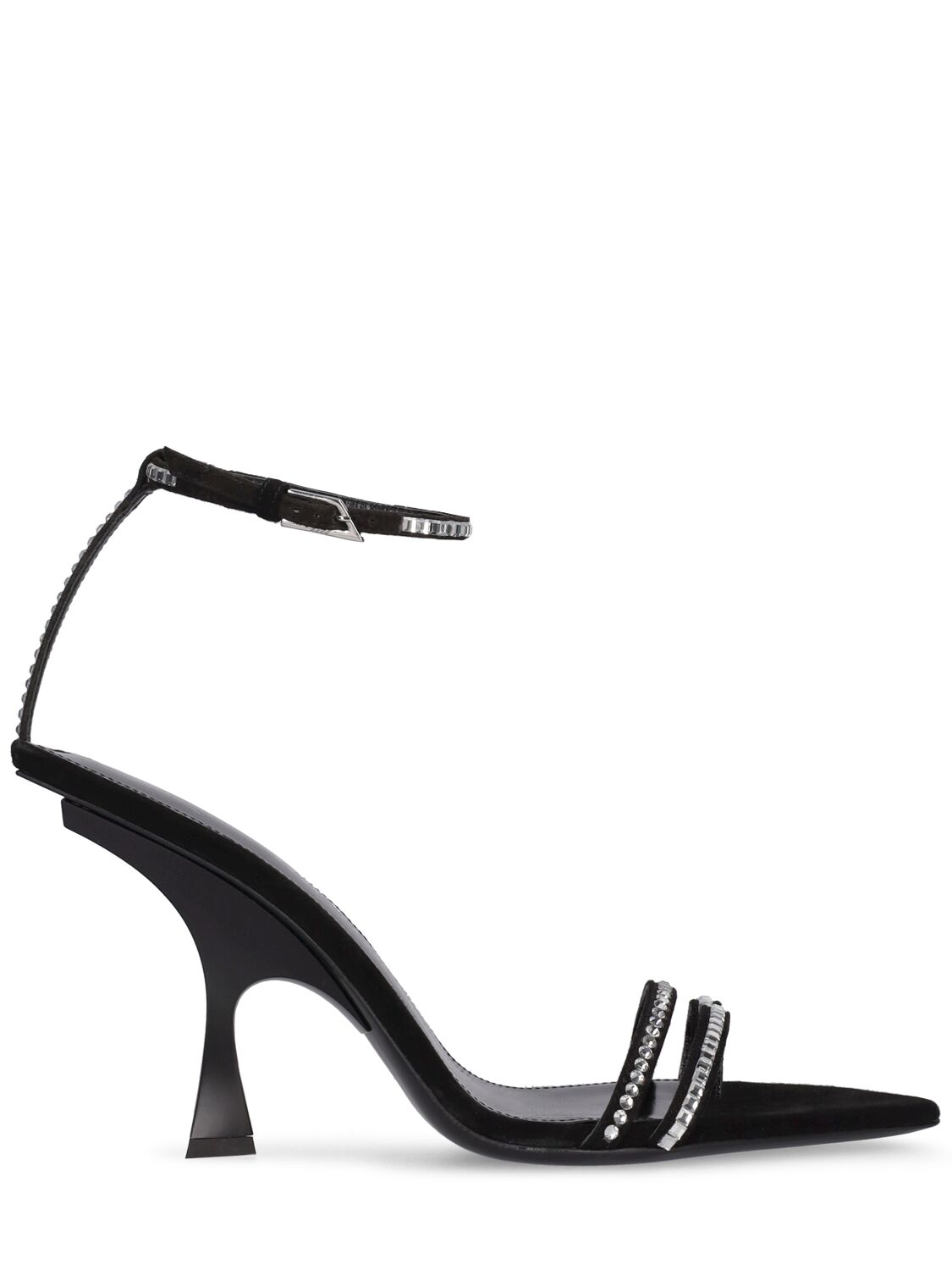 Attico 95mm Ester Suede & Crystal Sandals In Black
