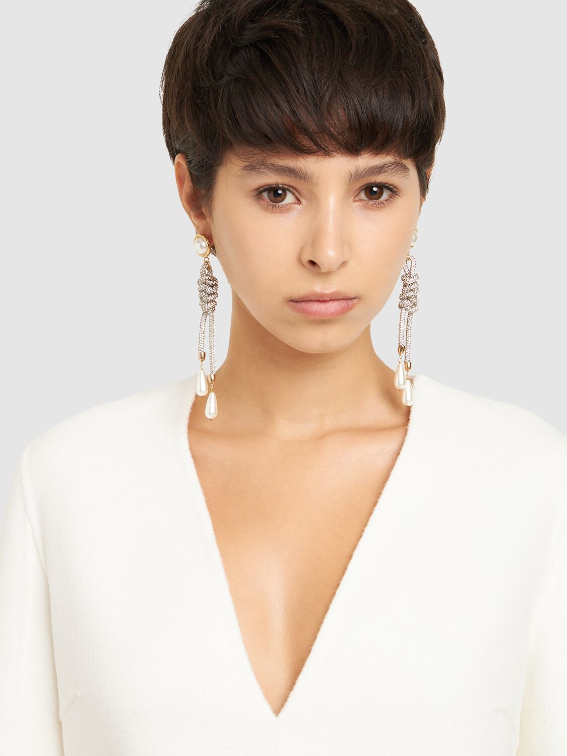 Shop Rosantica Gaia Crystal & Faux Pearl Earrings In Silver