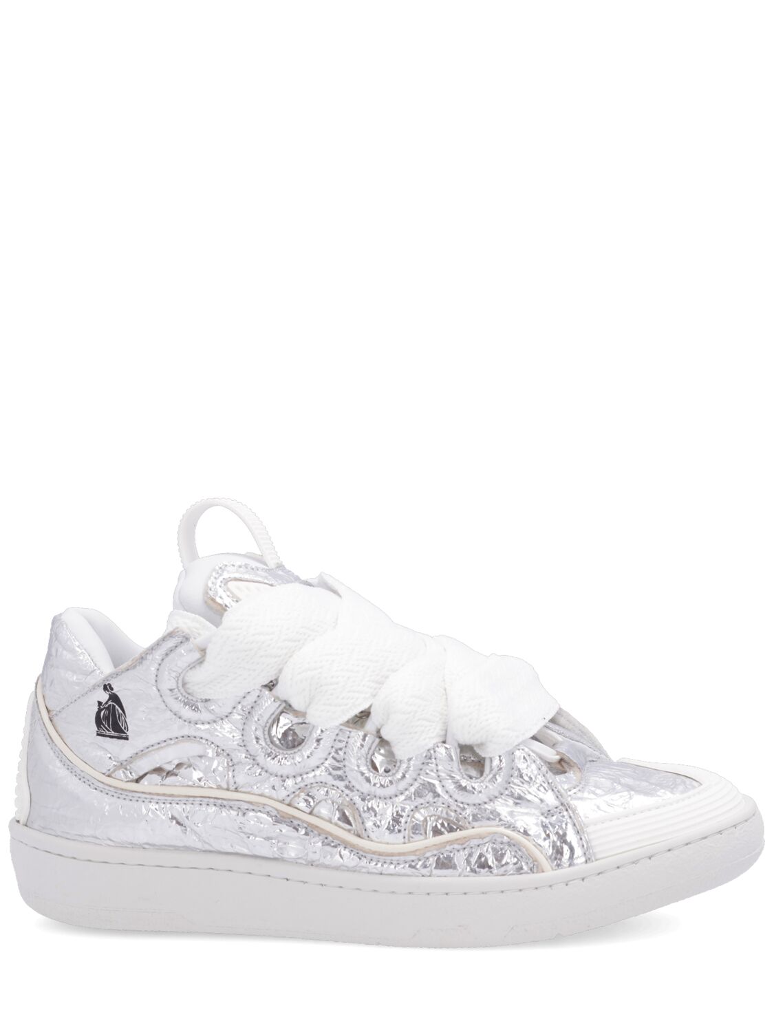 Shop Lanvin Curb Metallic Leather & Mesh Sneakers In Silver