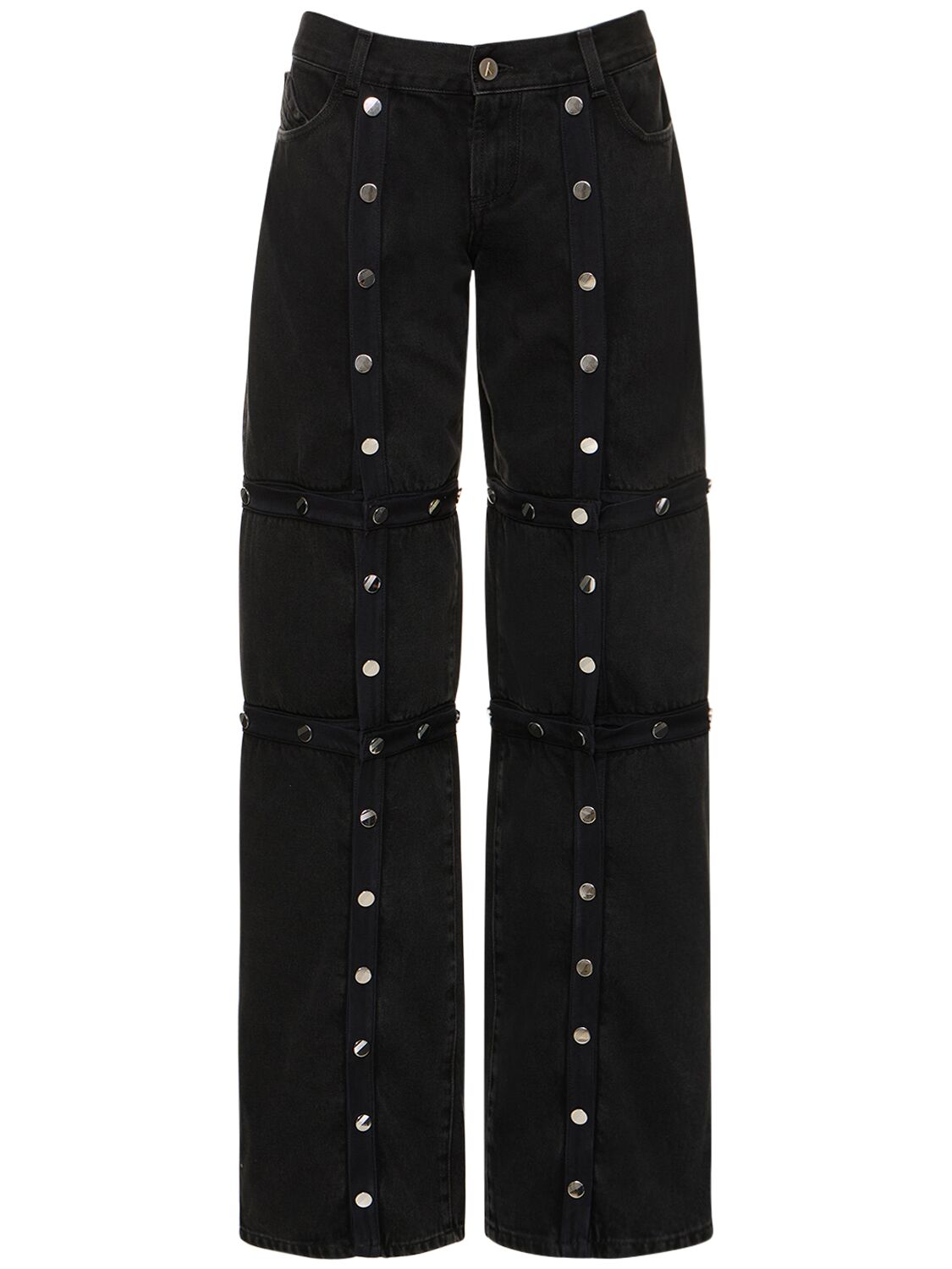 Shop Attico Denim Cutout Jeans W/ Snap Buttons In Black