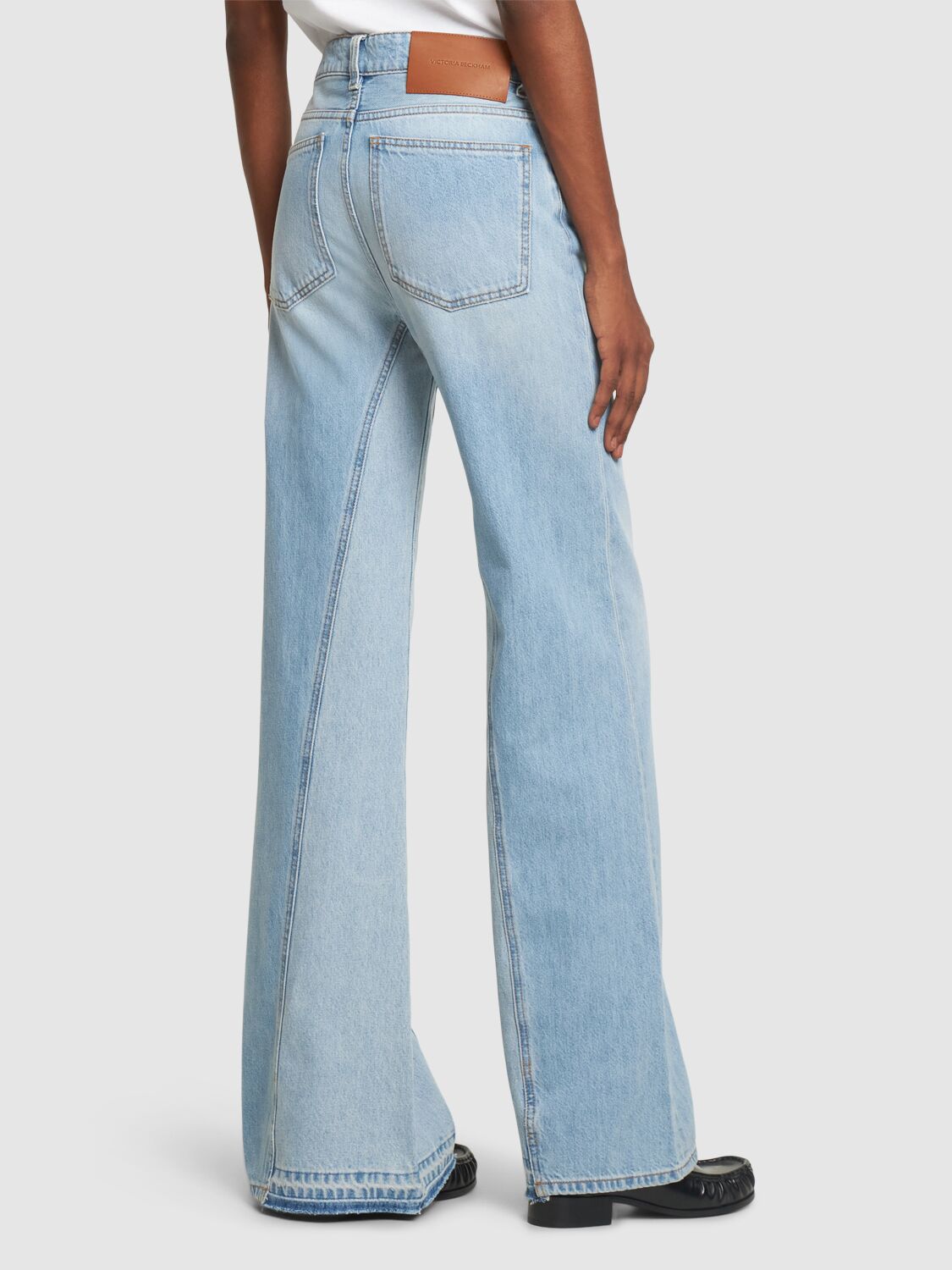 Shop Victoria Beckham Bianca Denim Cotton Flared Jeans In Blue