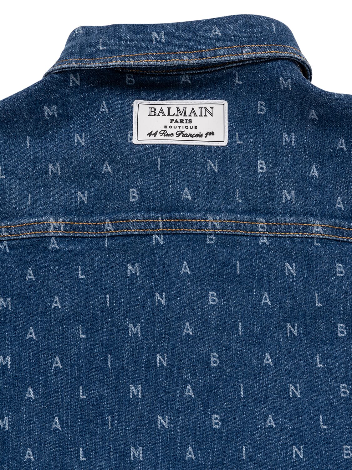 Shop Balmain Logo Print Cotton Denim Jacket In Blue
