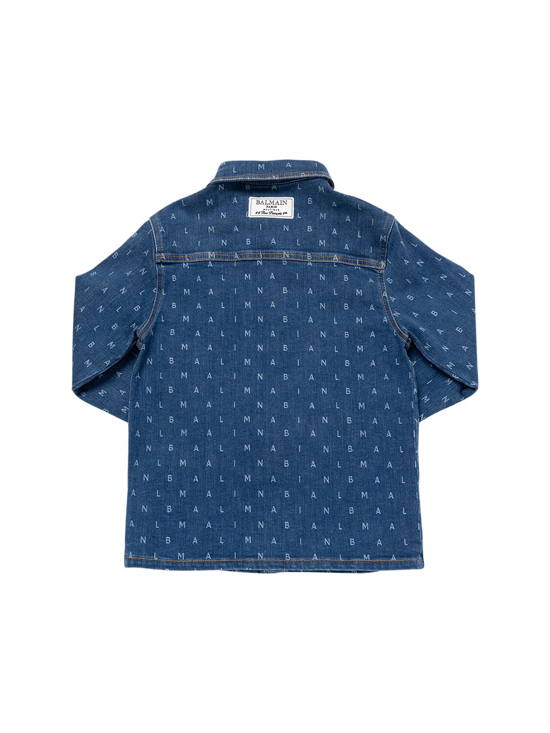 Shop Balmain Logo Print Cotton Denim Jacket In Blue