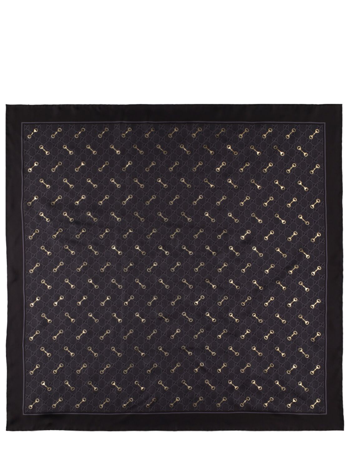 Gucci Gg Horsebit Print Silk Scarf In Black