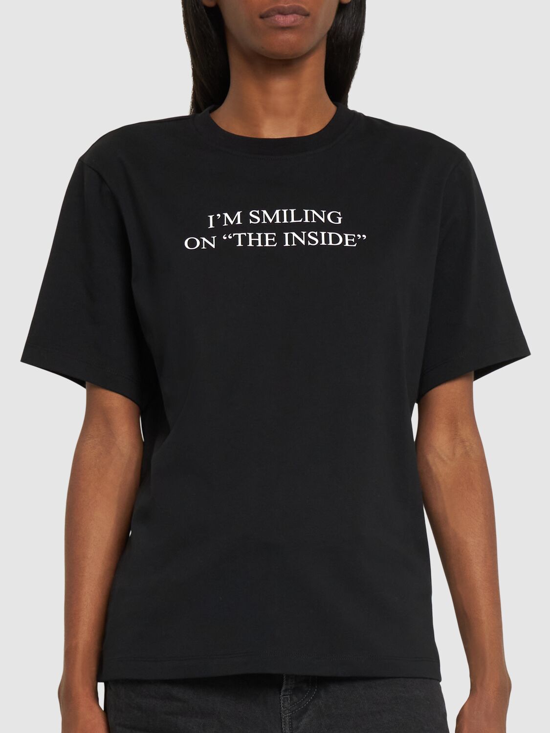 Shop Victoria Beckham Slogan Cotton T-shirt In Black