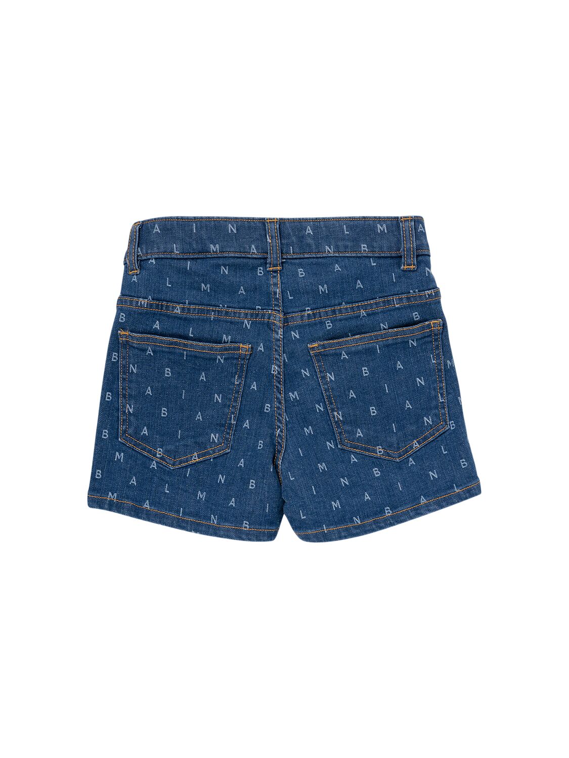 Shop Balmain Logo Print Cotton Denim Shorts In Blue