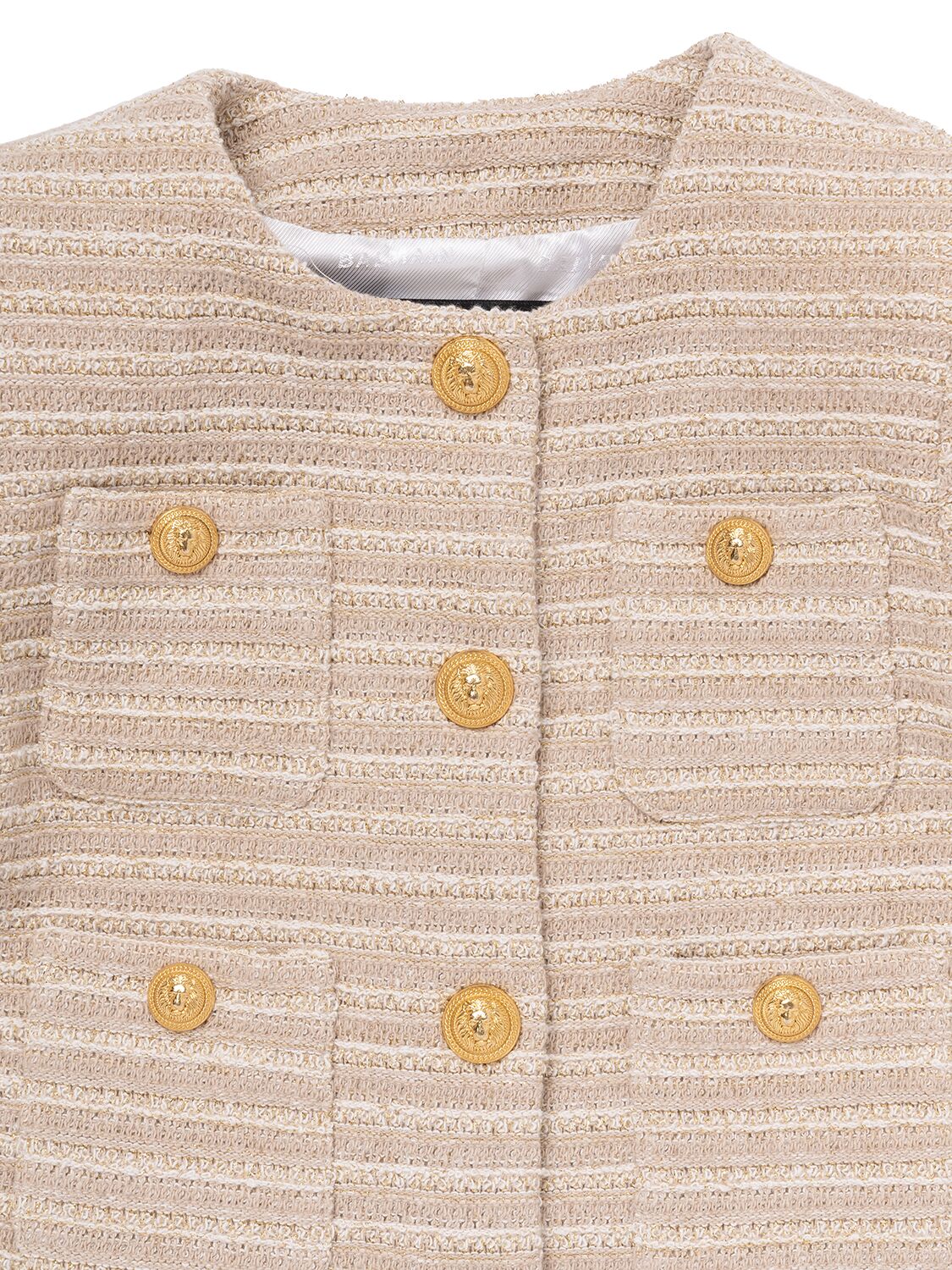 Shop Balmain Cotton Bouclé Jacket In Beige,gold