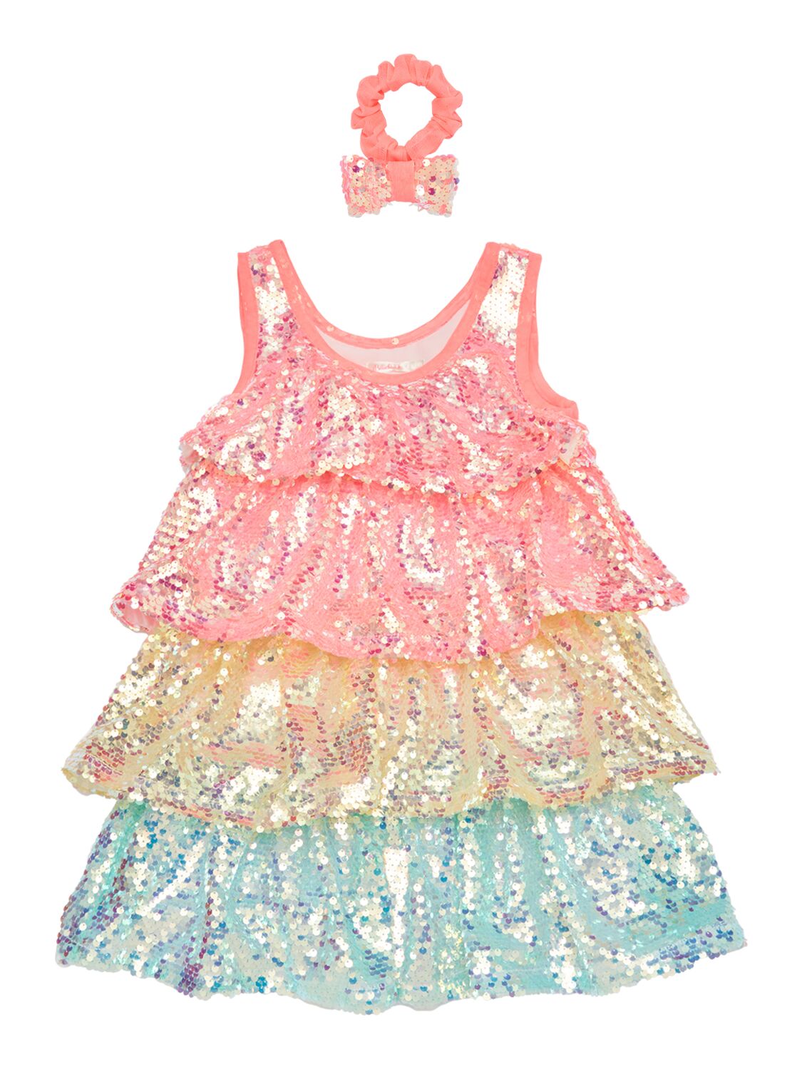 Billieblush Kids' Sequined Dress W/ Scrunchy In Multicolor