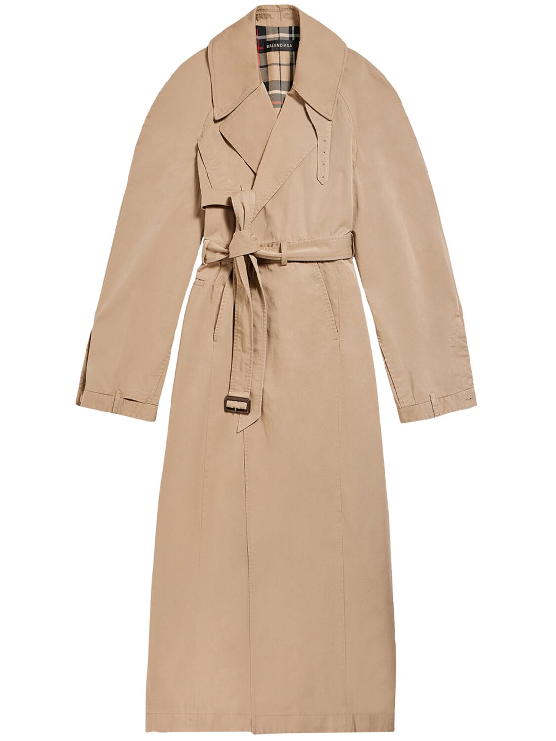 Shop Balenciaga Deconstructed Maxi Cotton Trench Coat In Dark Beige