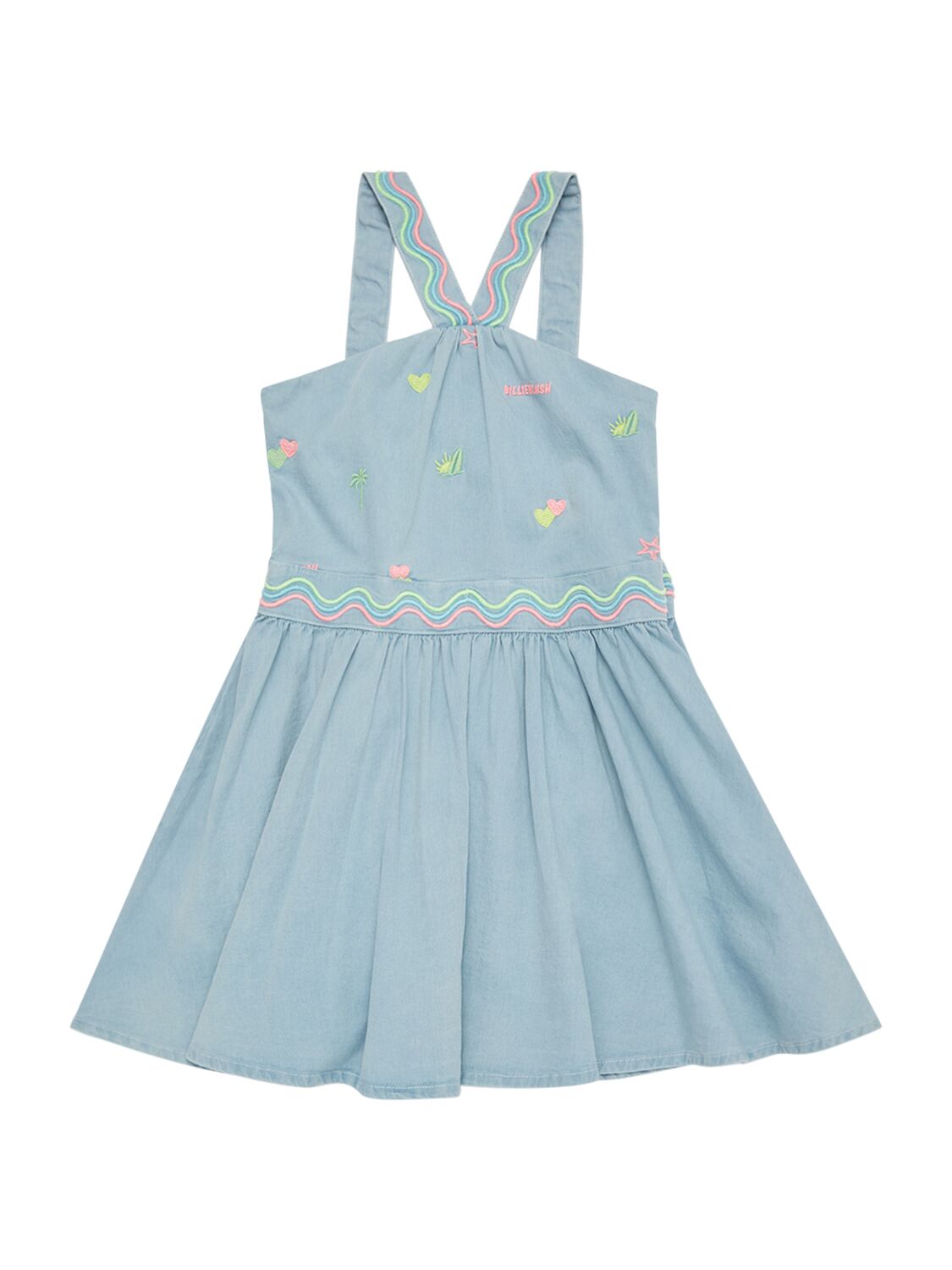 Billieblush Kids' Embroidered Denim Dress In Blue,multi