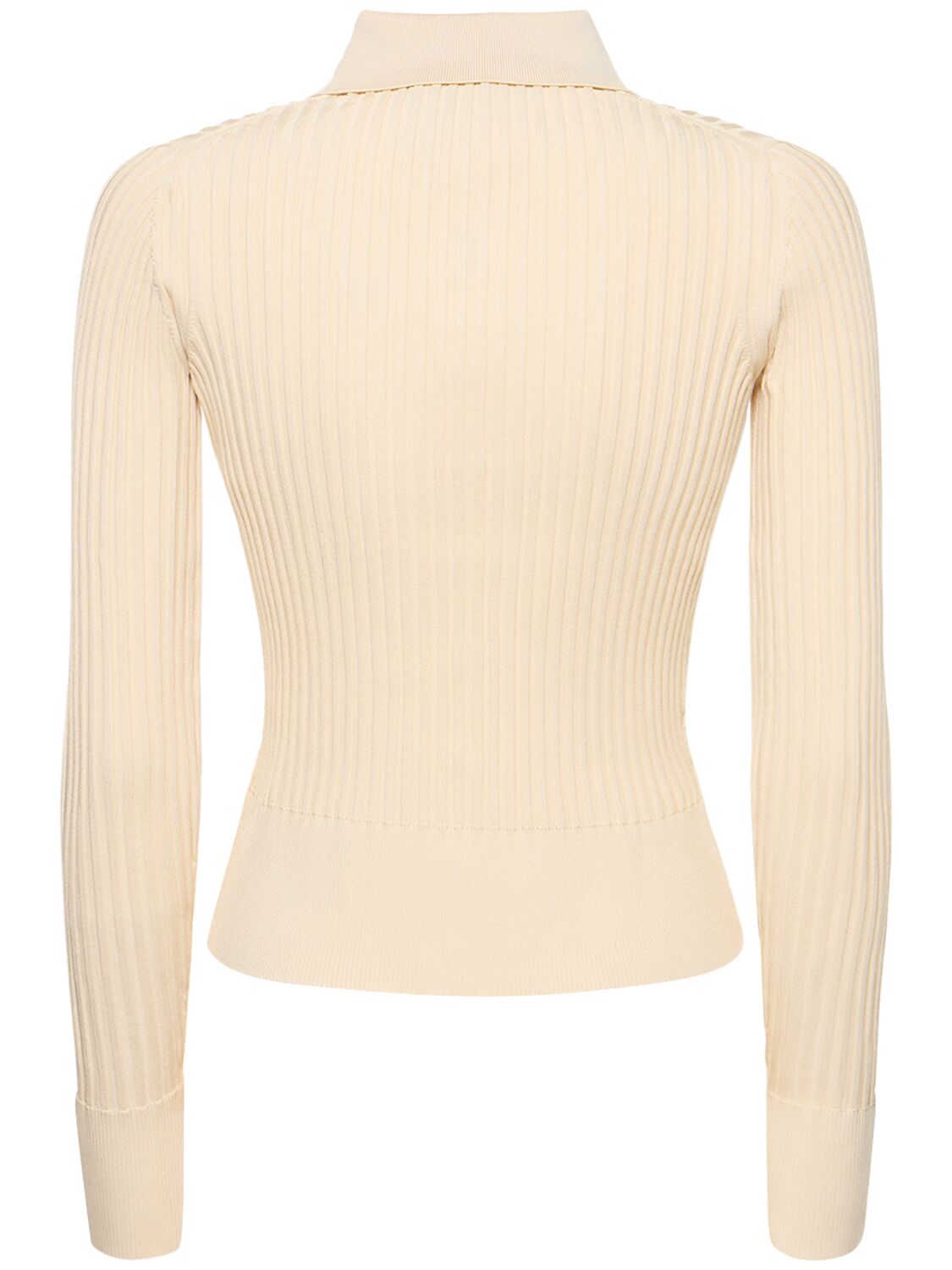 Shop Proenza Schouler Ribbed Knit Viscose Blend Polo Cardigan In Ivory