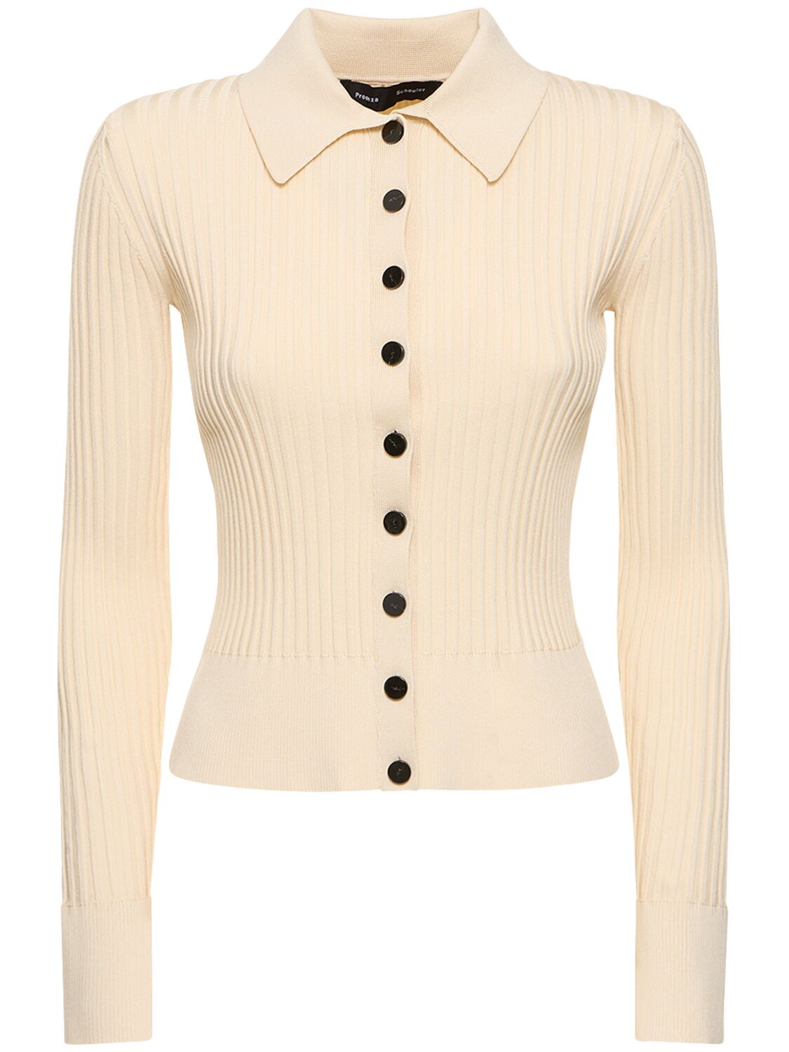 Proenza Schouler Ribbed Knit Viscose Blend Polo Cardigan In Ivory