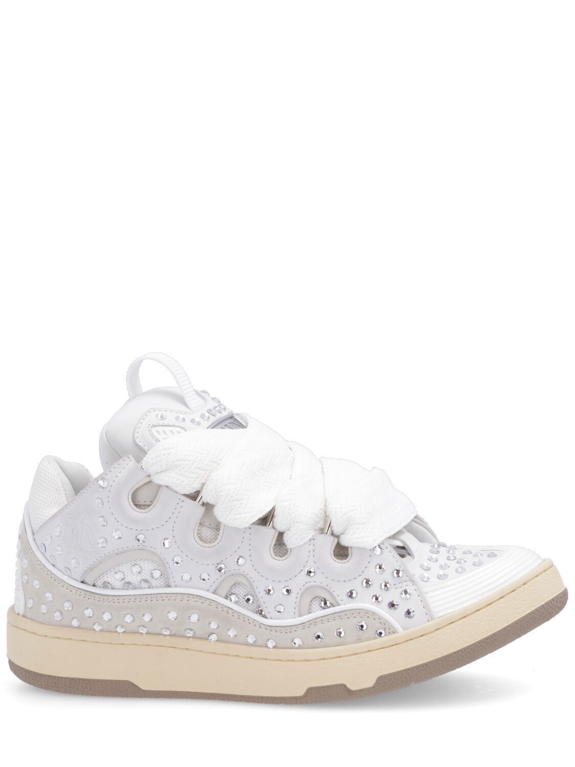 Shop Lanvin Curb Embellished Leather Sneakers In Ivory