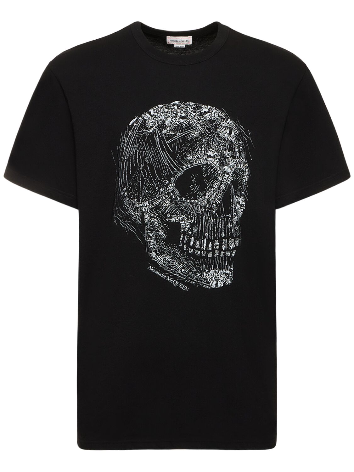 Shop Alexander Mcqueen Embellished Crystal Skull Cotton T-shirt In Black,white