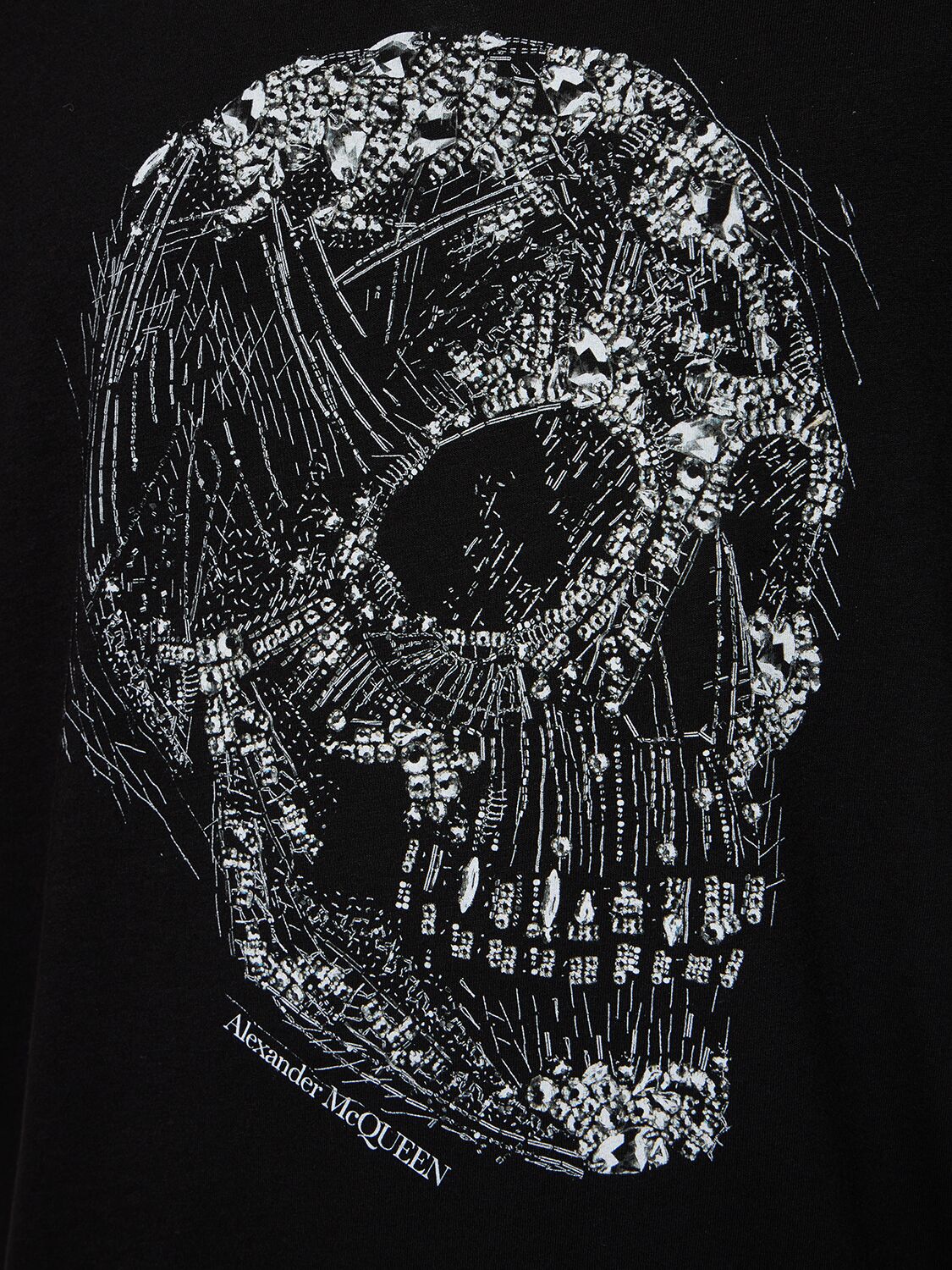 Shop Alexander Mcqueen Embellished Crystal Skull Cotton T-shirt In Black,white