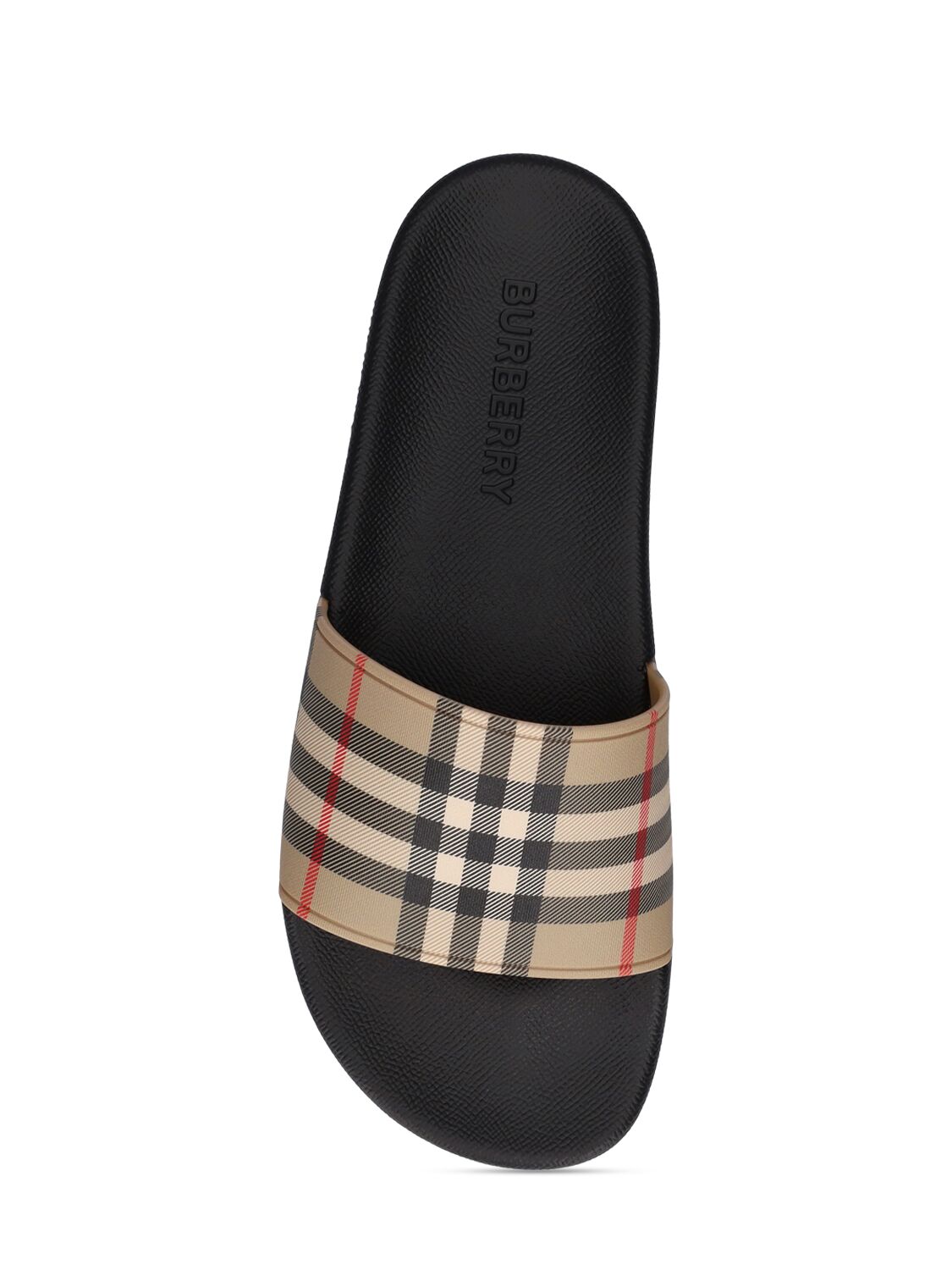 Shop Burberry Furley Check Slide Sandals In Beige,multi