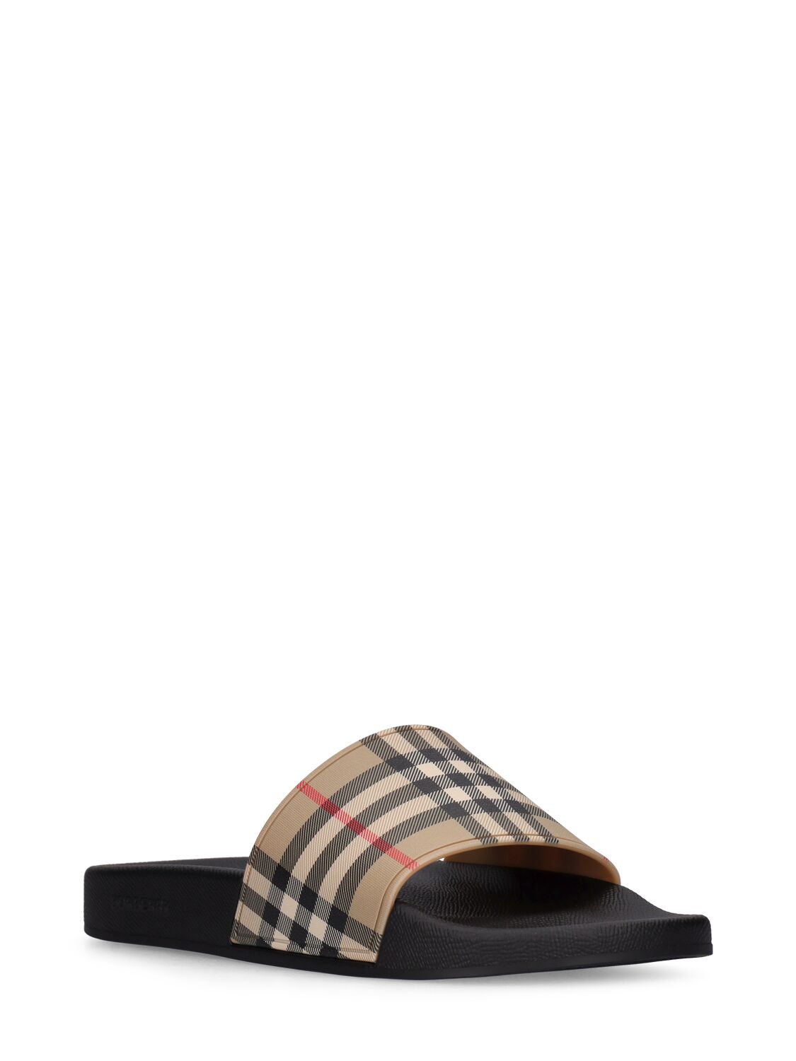 Shop Burberry Furley Check Slide Sandals In Beige,multi