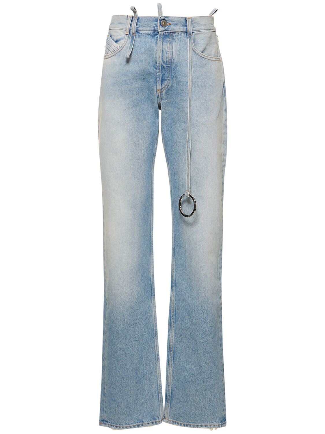 Denim Straight Jeans W/ Ring Detail