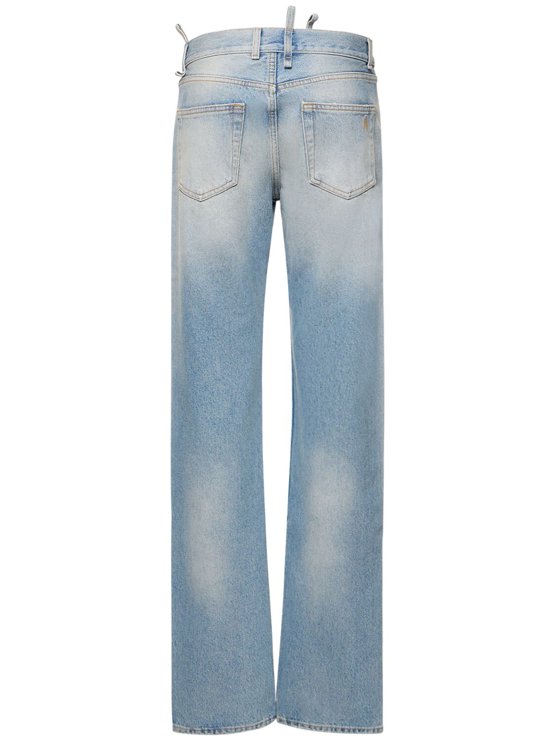 Shop Attico Denim Straight Jeans W/ Ring Detail In Light Blue