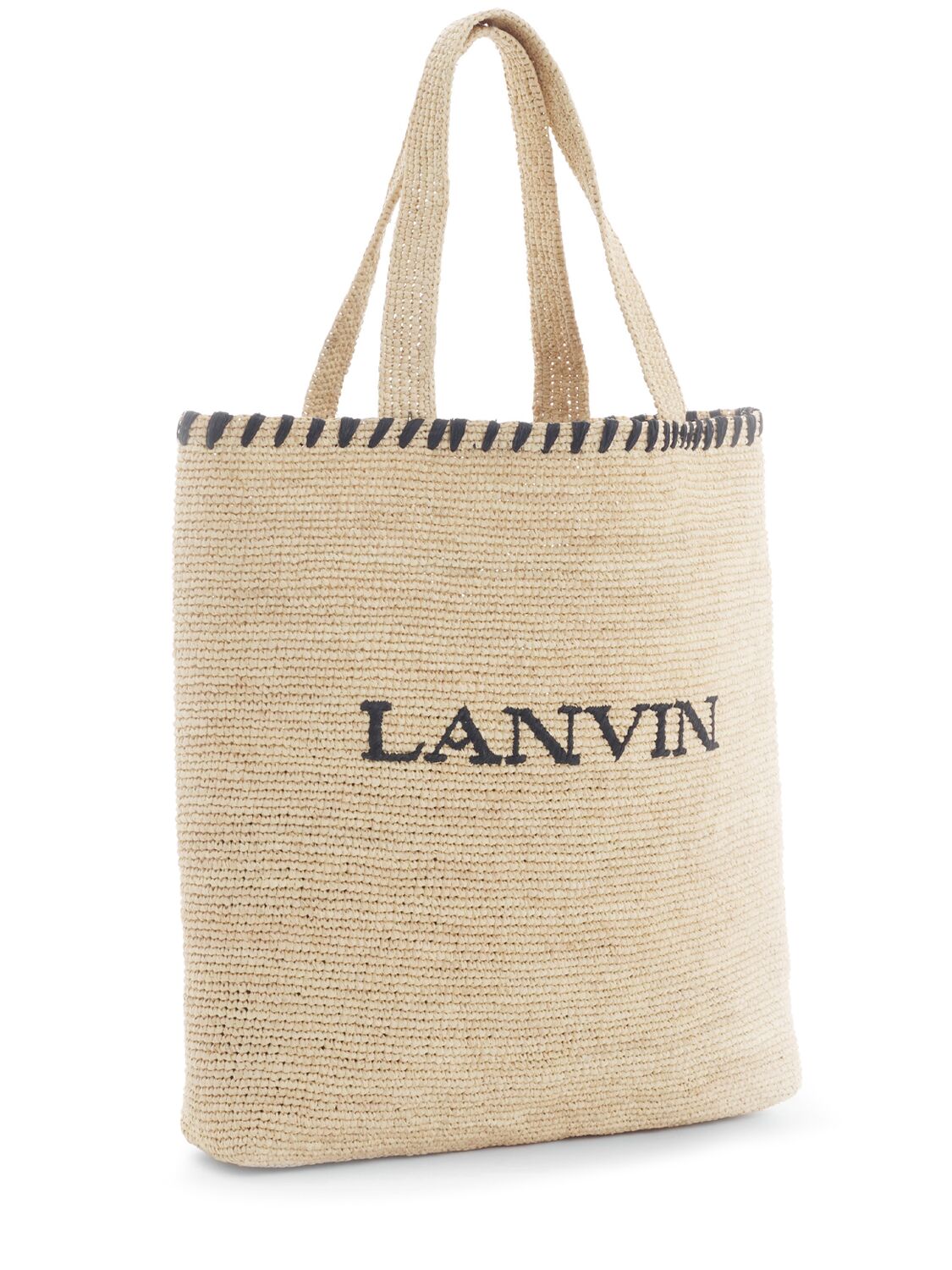 Shop Lanvin Logo Raffia Effect Tote Bag In Natural,black