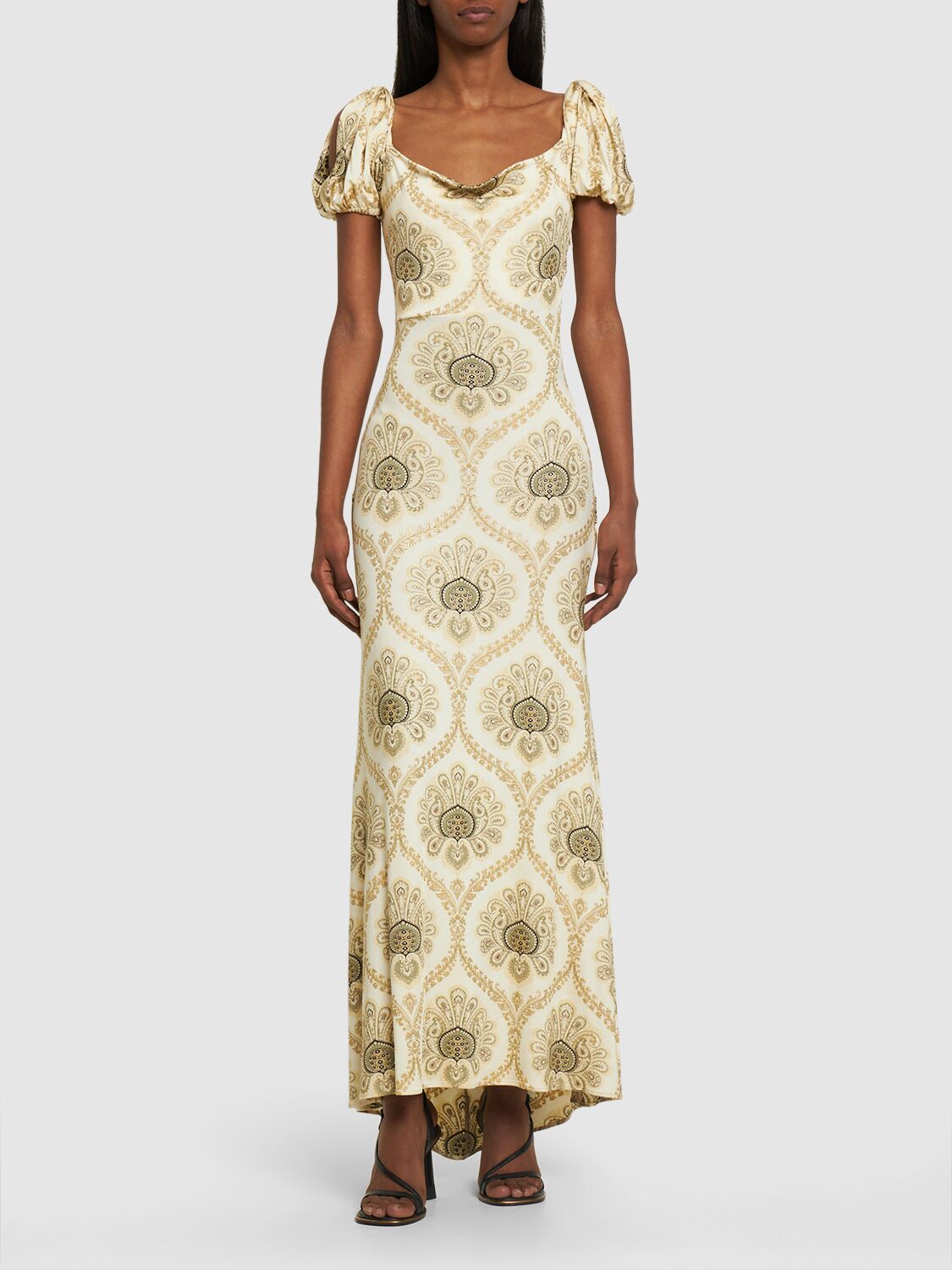 Shop Etro Printed Viscose Jersey Long Dress In Multi Gold