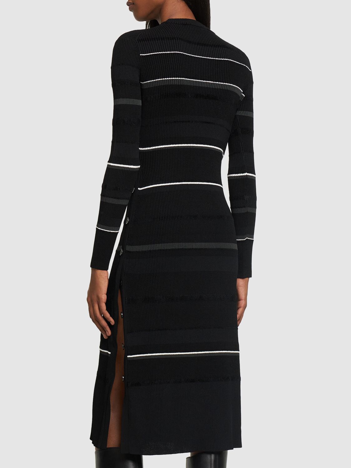 Shop Proenza Schouler Rachel Striped Rib Knit Midi Dress In Multi,black