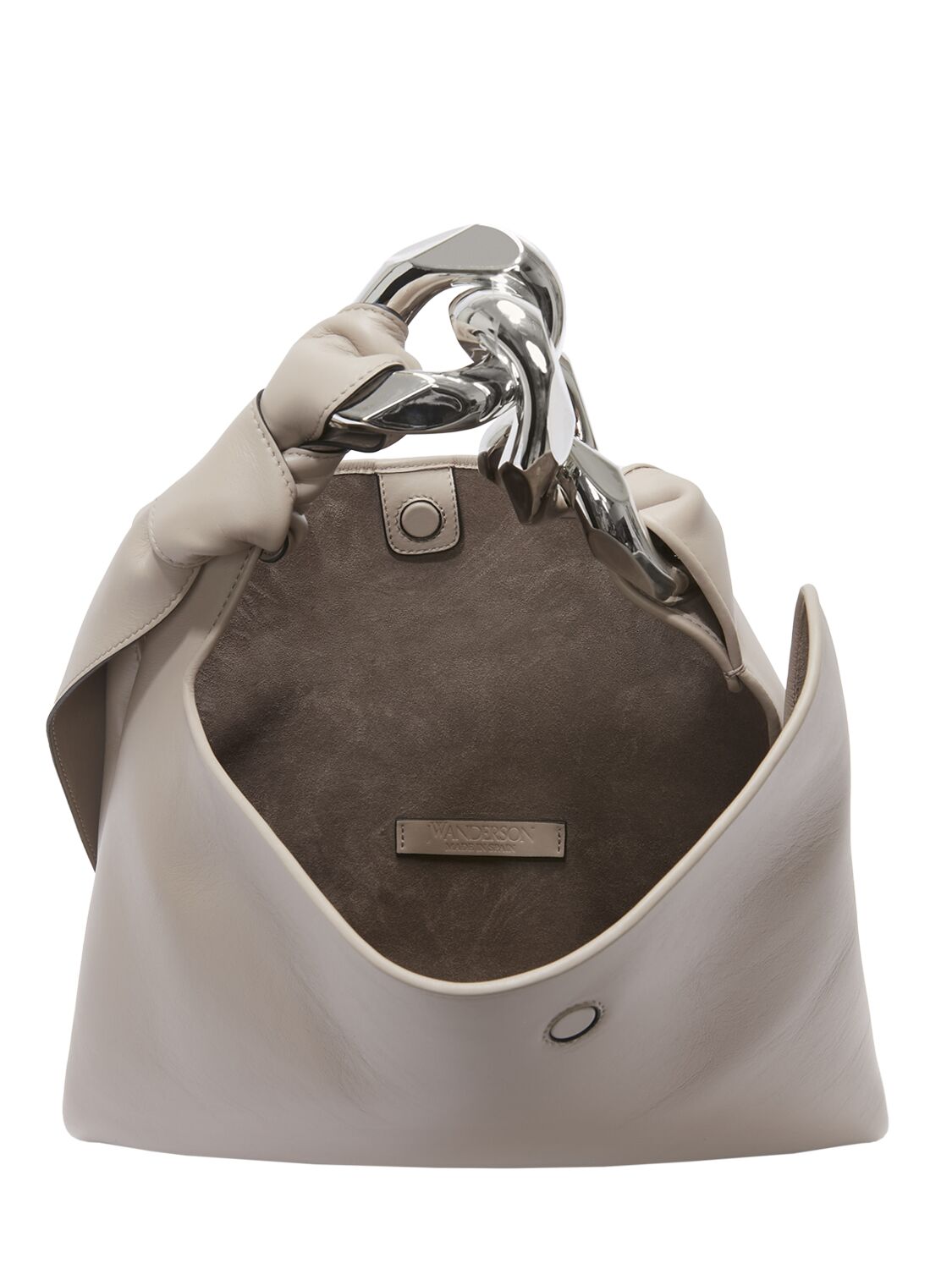 Shop Jw Anderson Small Chain Hobo Leather Bag In Taupe