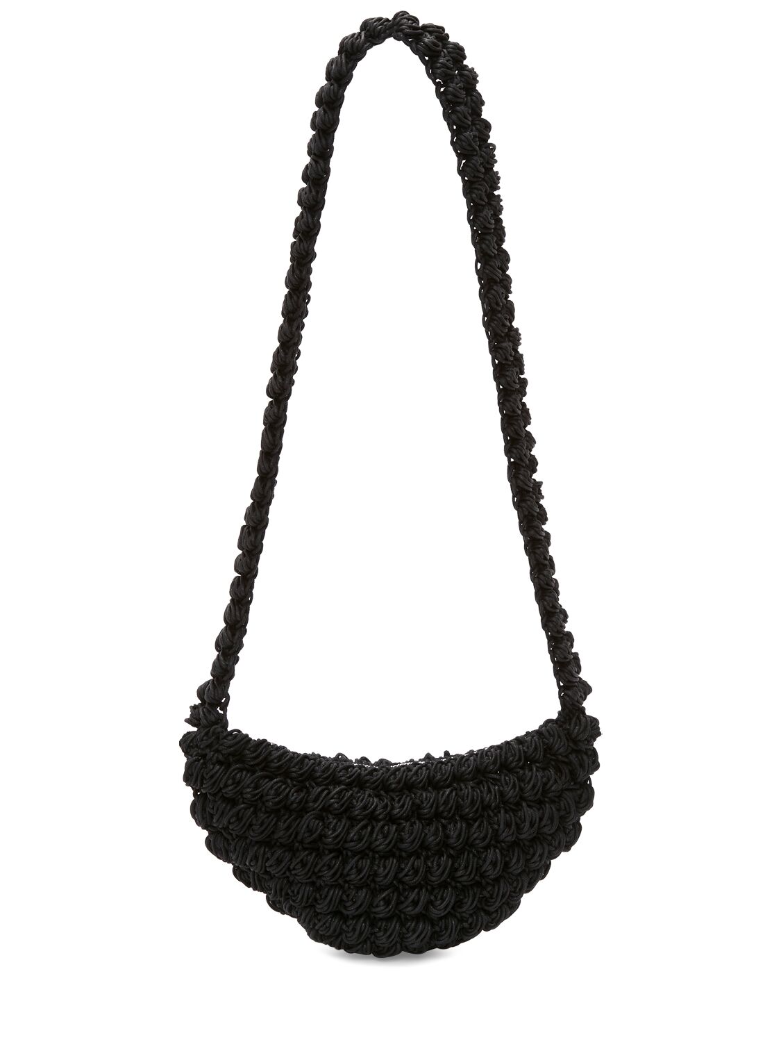 Jw Anderson Popcorn Sling Crochet Shoulder Bag In Black