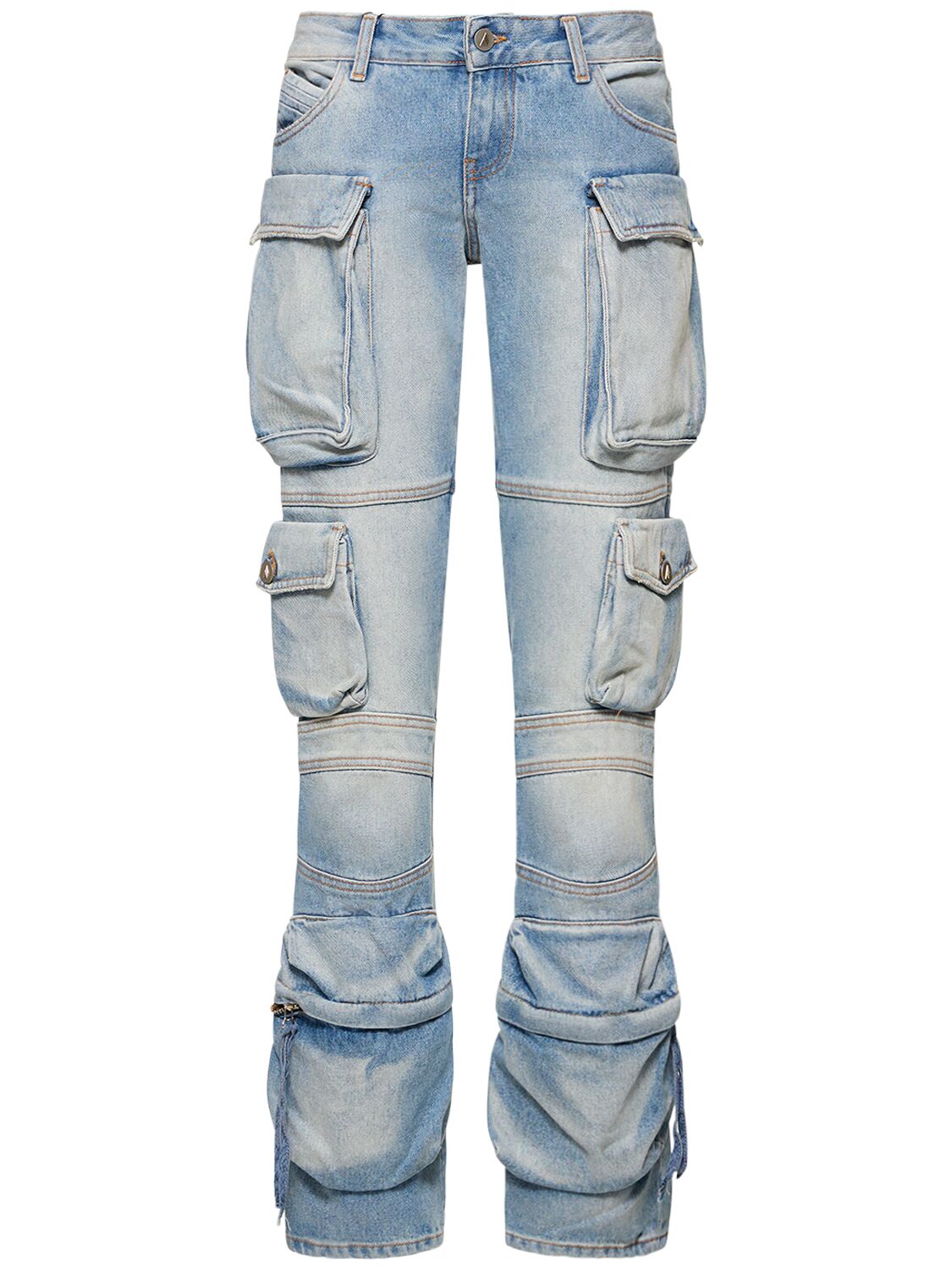 Attico Essie Denim Low Waist Cargo Jeans In Light Blue